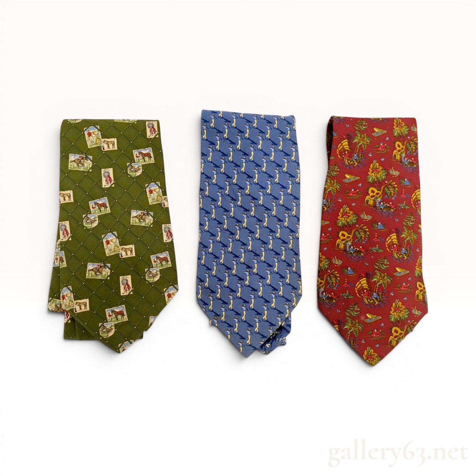 A Trio of Salvatore Ferragamo Silk Men's Neckties