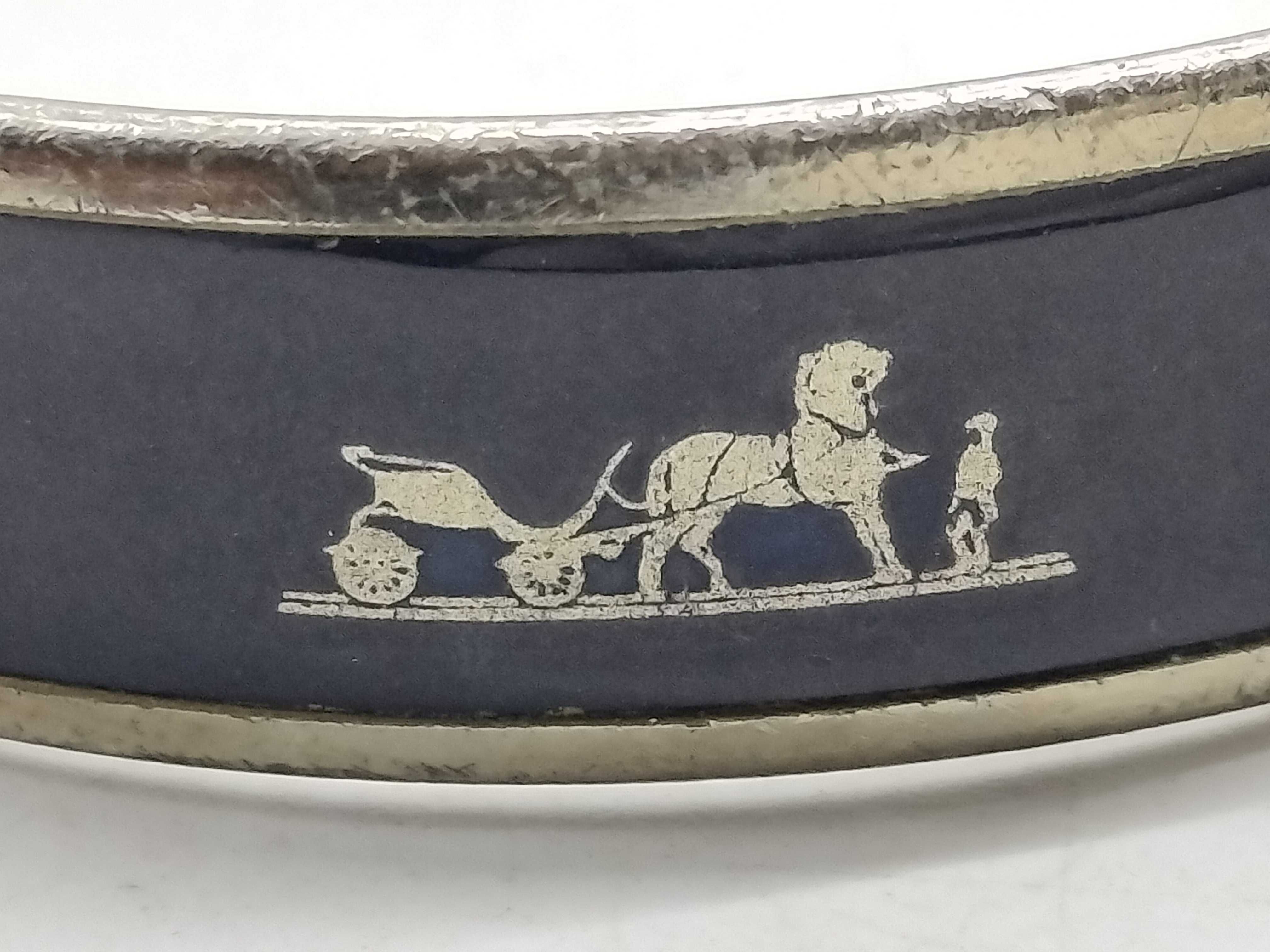 Hermes Narrow Navy Enamel Caleche Bangle Bracelet