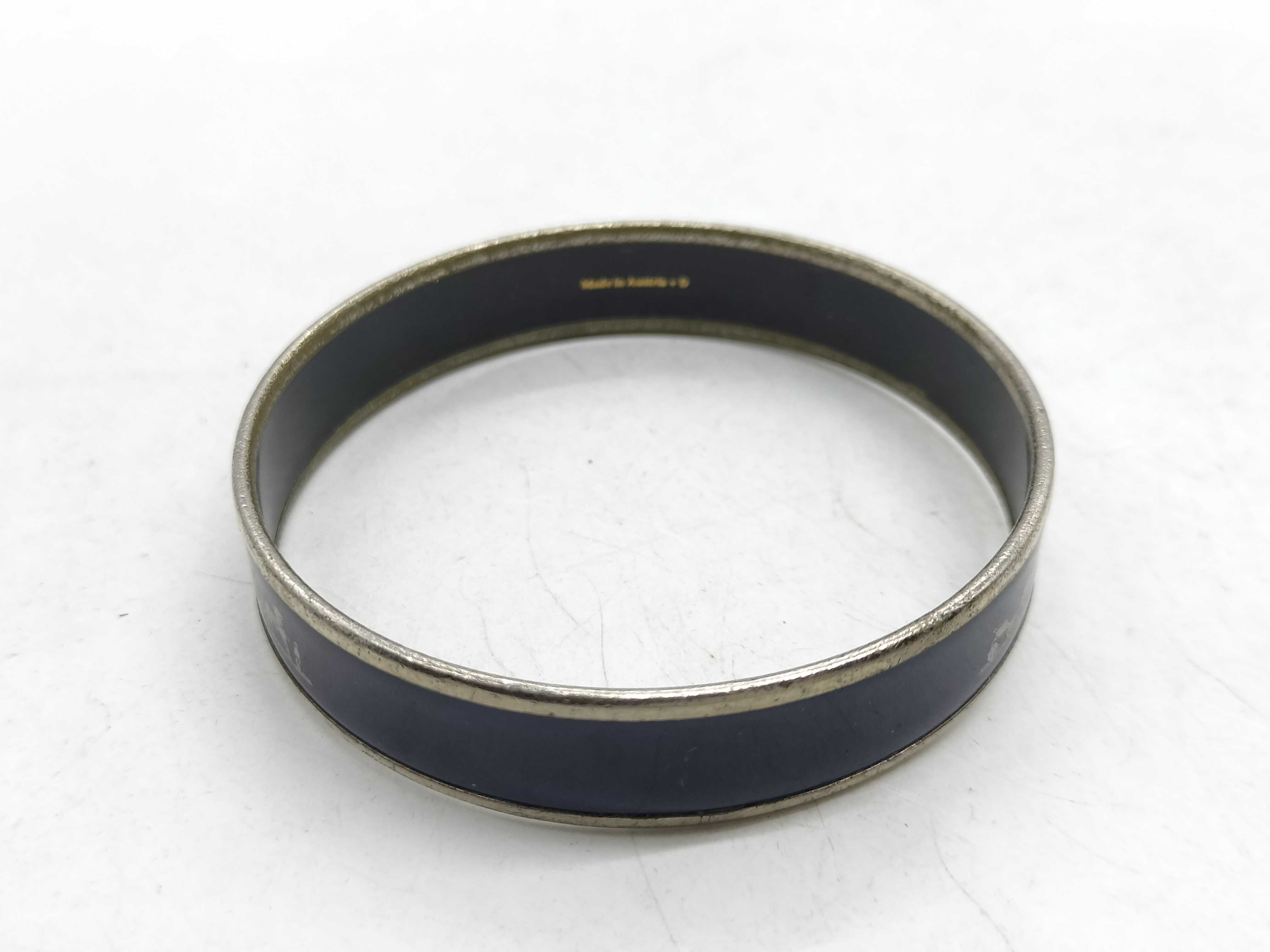 Hermes Narrow Navy Enamel Caleche Bangle Bracelet