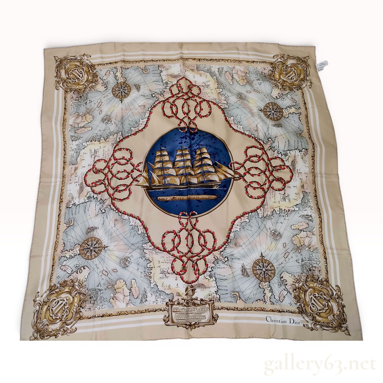 Christian Dior Nautical Maritime Theme Silk Scarf