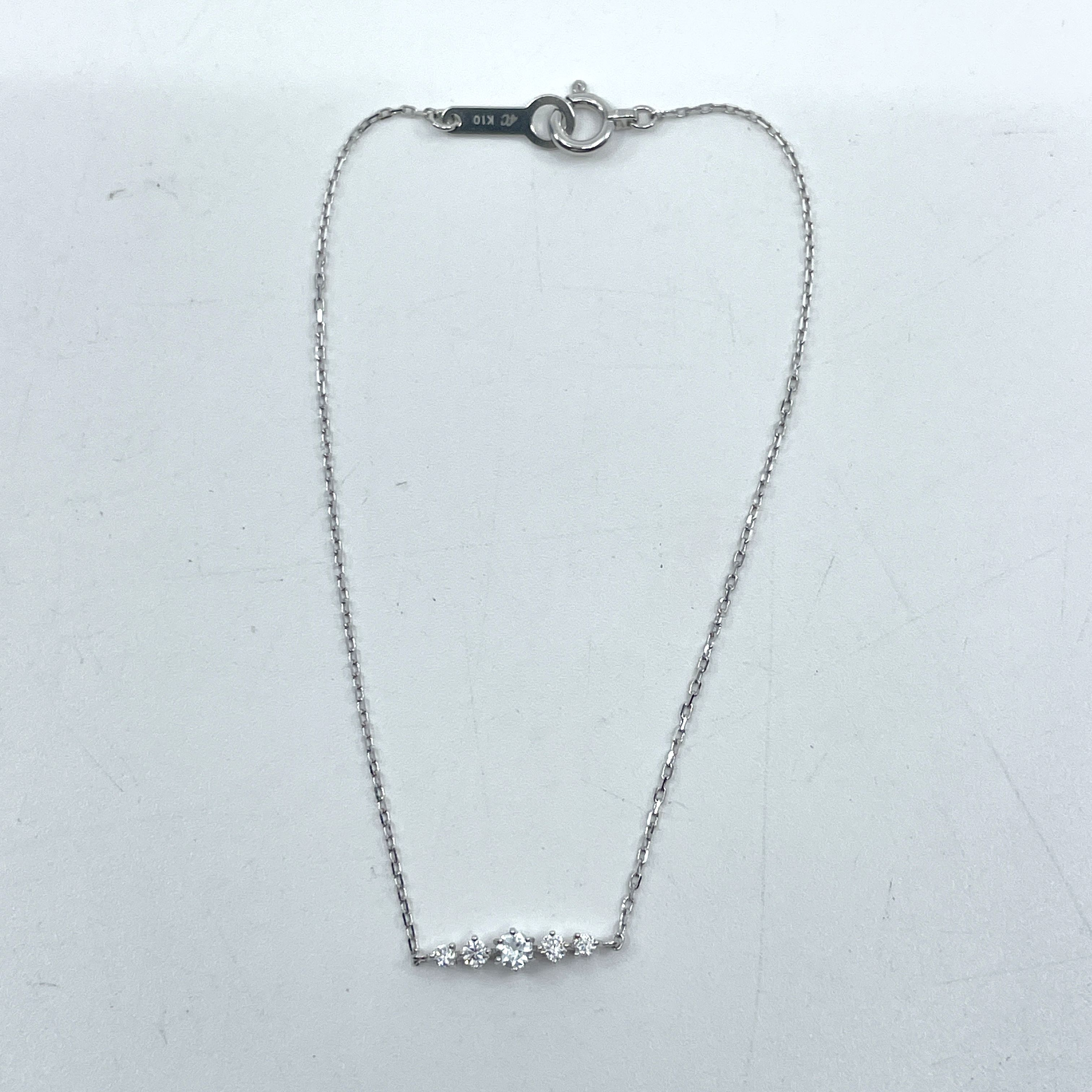 4°C 10 Karat White Gold Graduated Five-Stone Bar Pendant Necklace