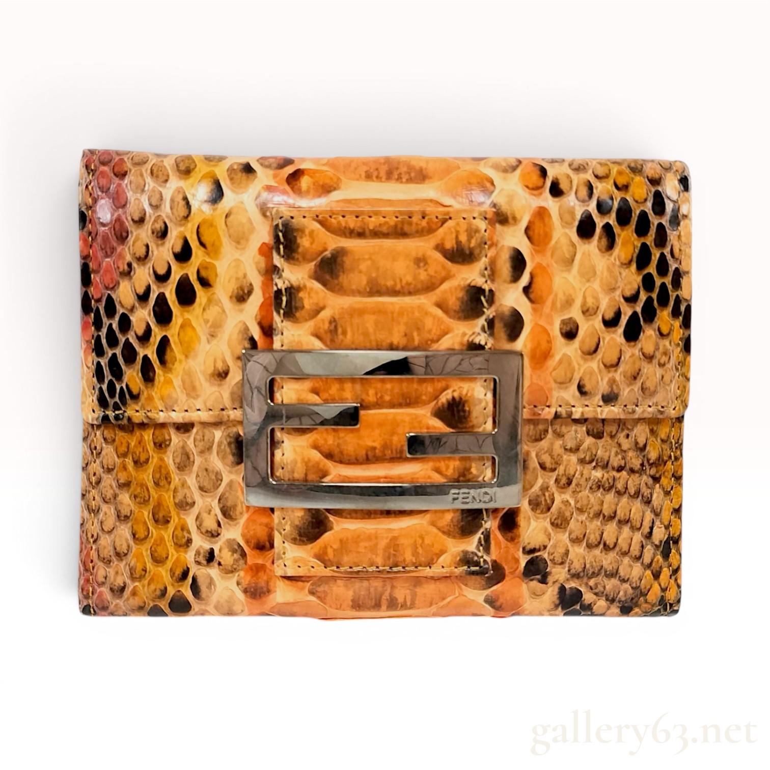 Fendi Python Skin Tri-Fold Wallet with FF Buckle