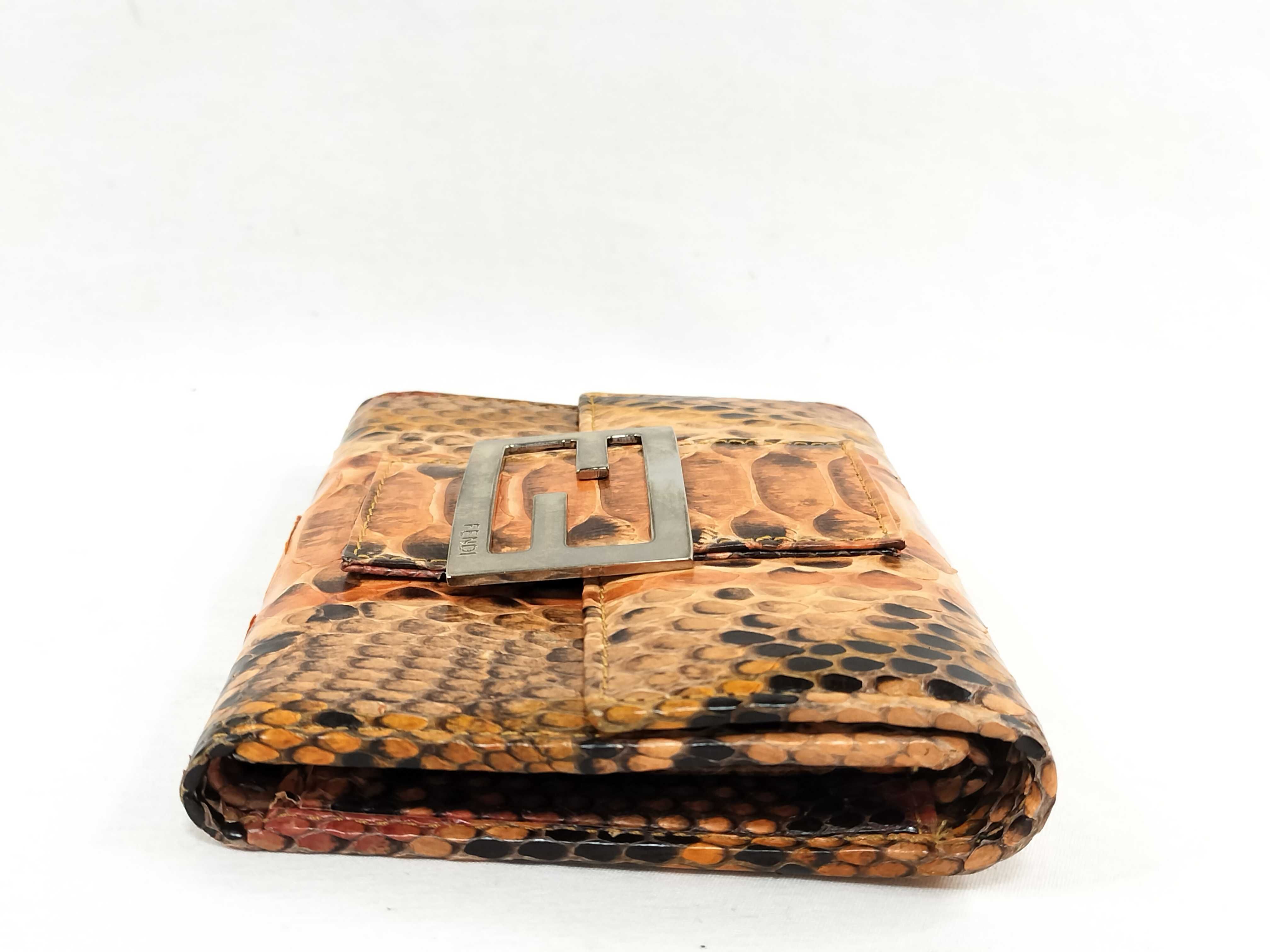 Fendi Python Skin Tri-Fold Wallet with FF Buckle