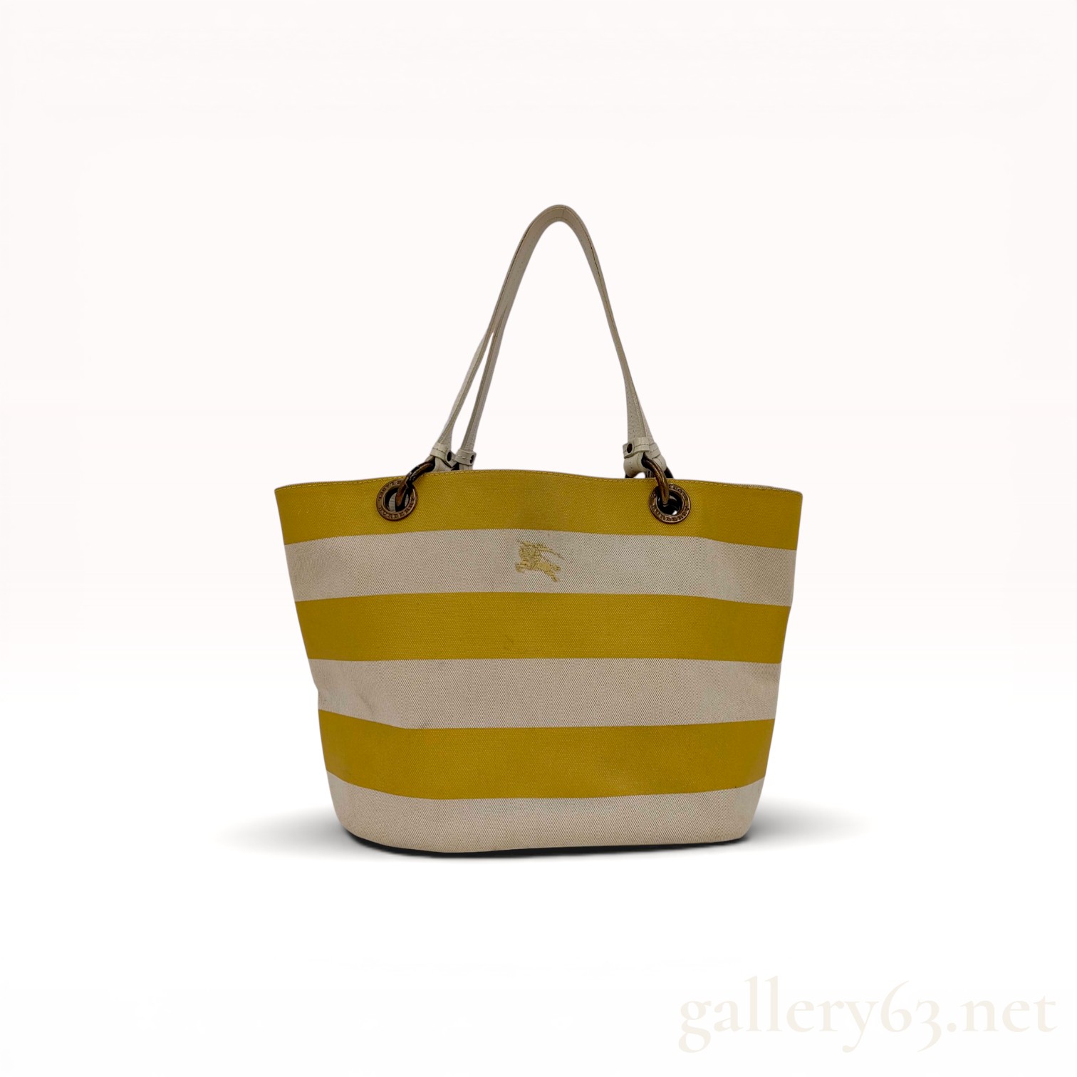 Burberry Blue Label Striped Canvas and Leather Tote Bag with Pouch