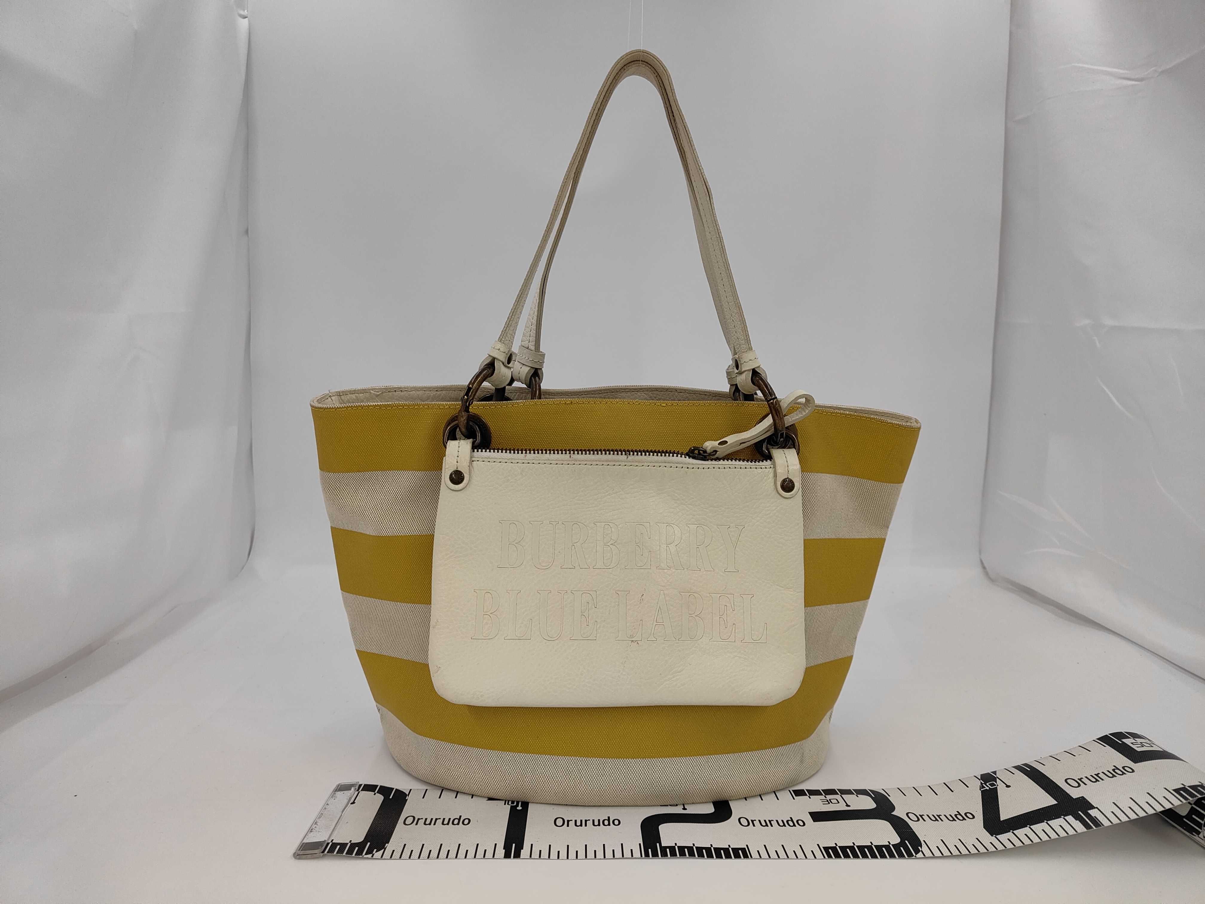 Burberry Blue Label Striped Canvas and Leather Tote Bag with Pouch