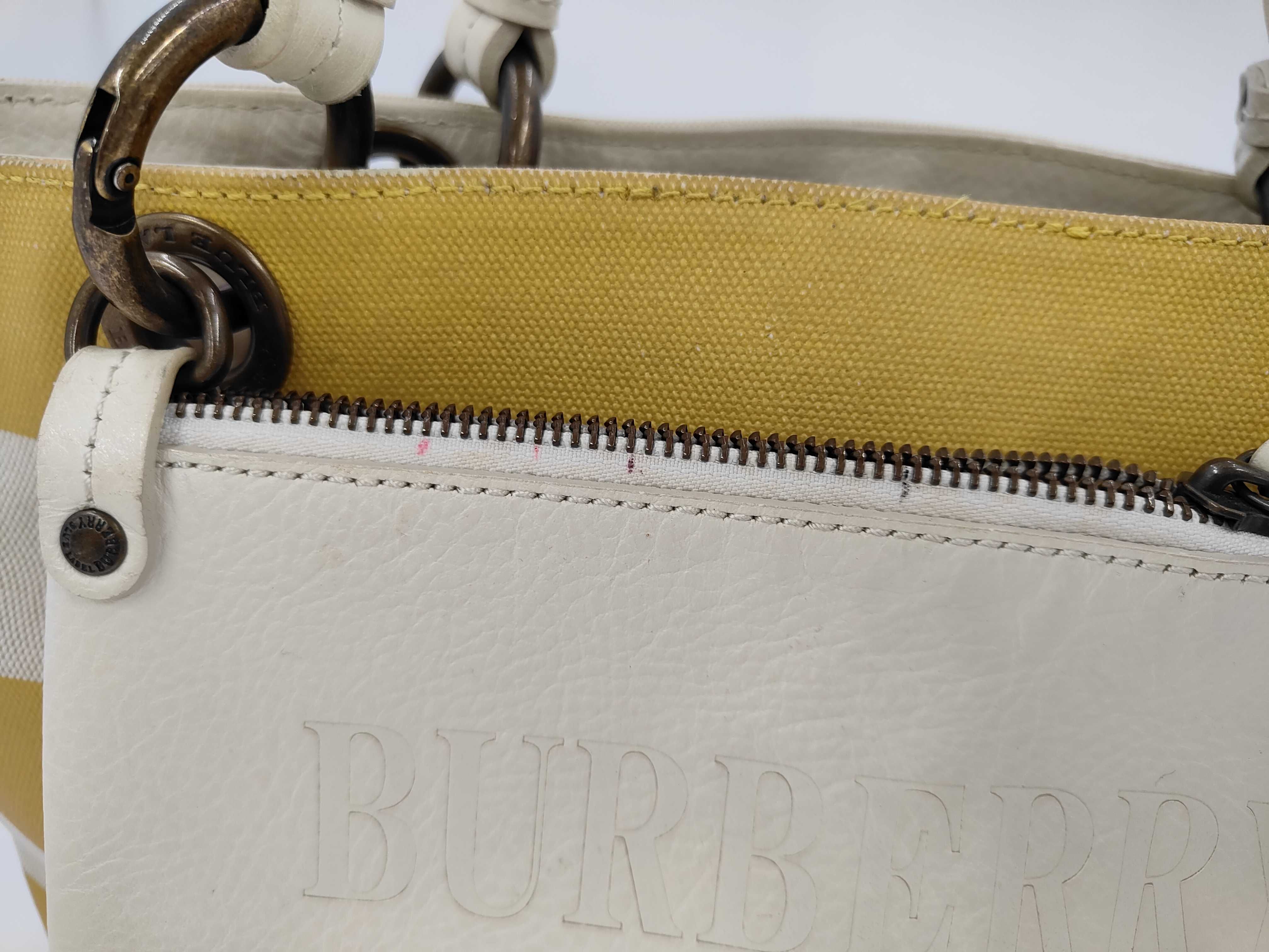 Burberry Blue Label Striped Canvas and Leather Tote Bag with Pouch