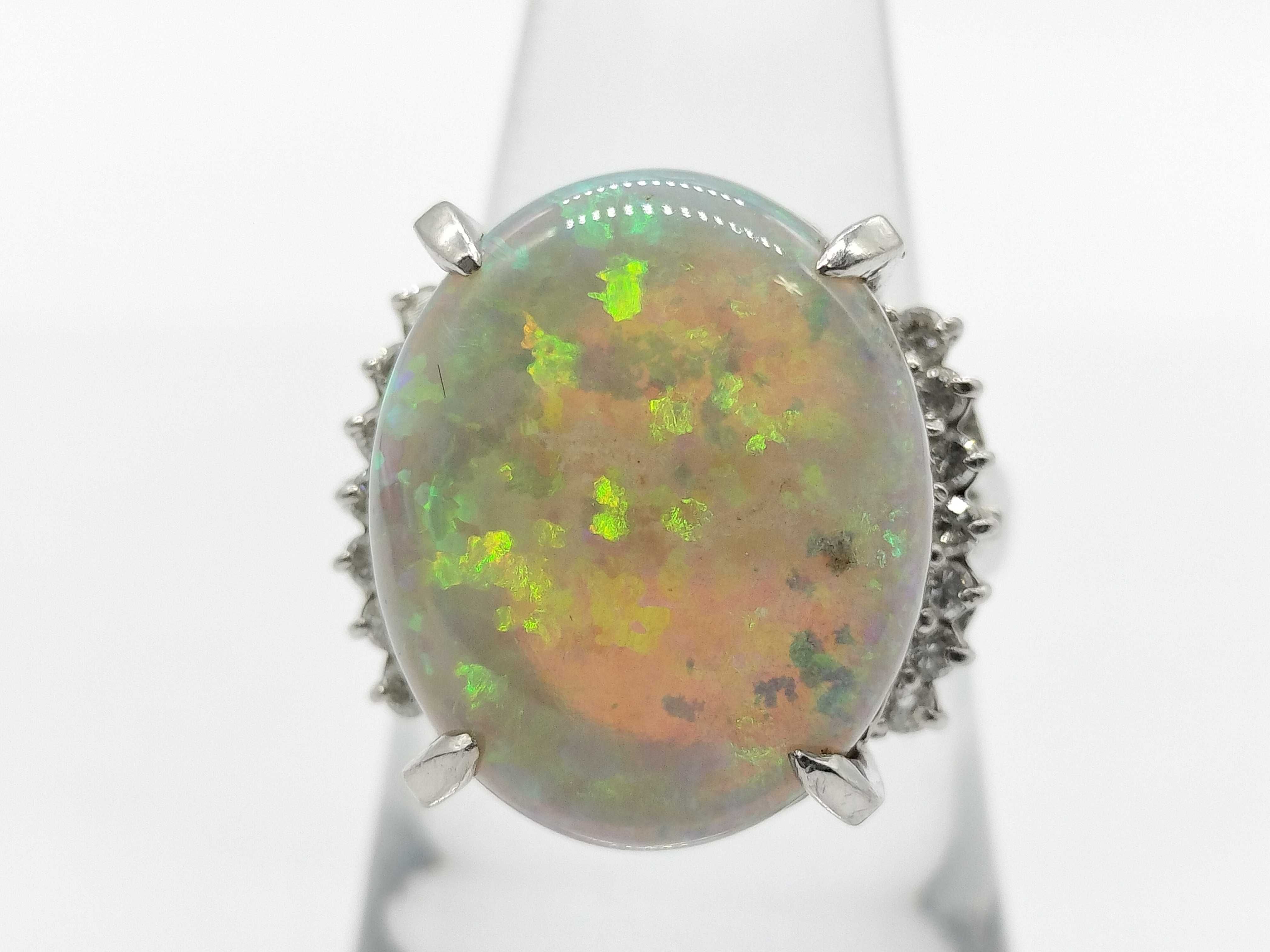 Platinum Oval Opal and Diamond Cocktail Ring