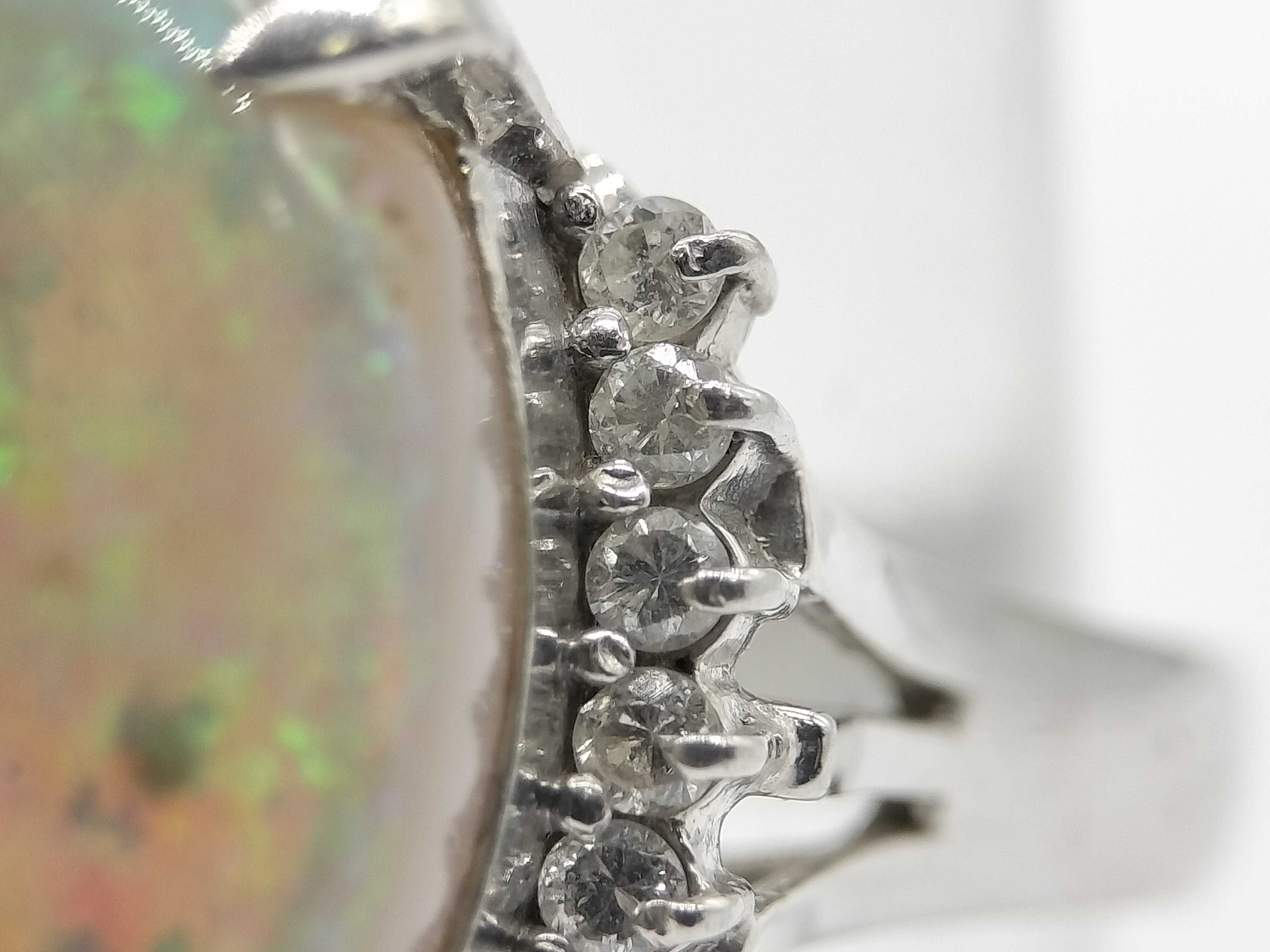 Platinum Oval Opal and Diamond Cocktail Ring