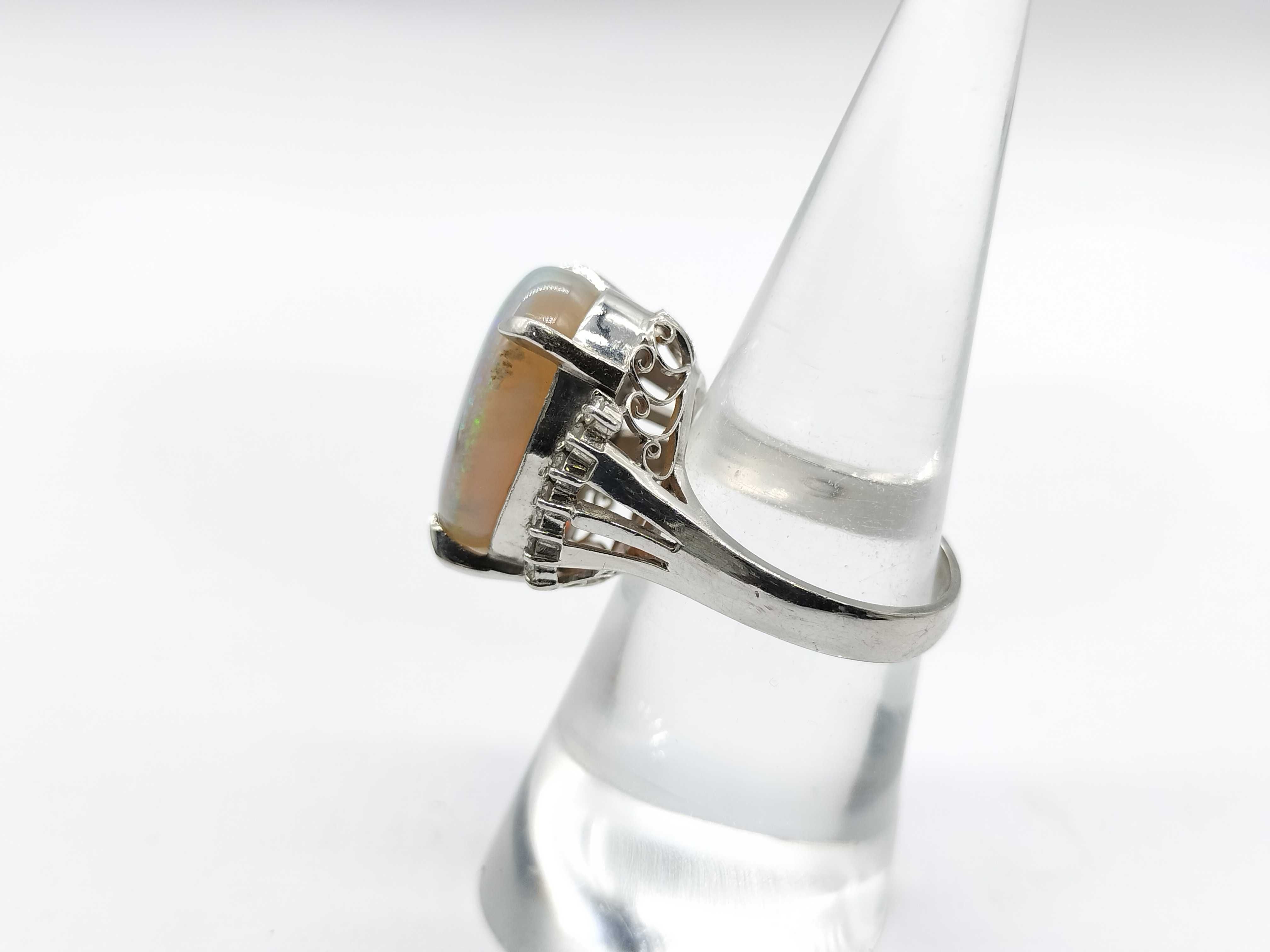 Platinum Oval Opal and Diamond Cocktail Ring