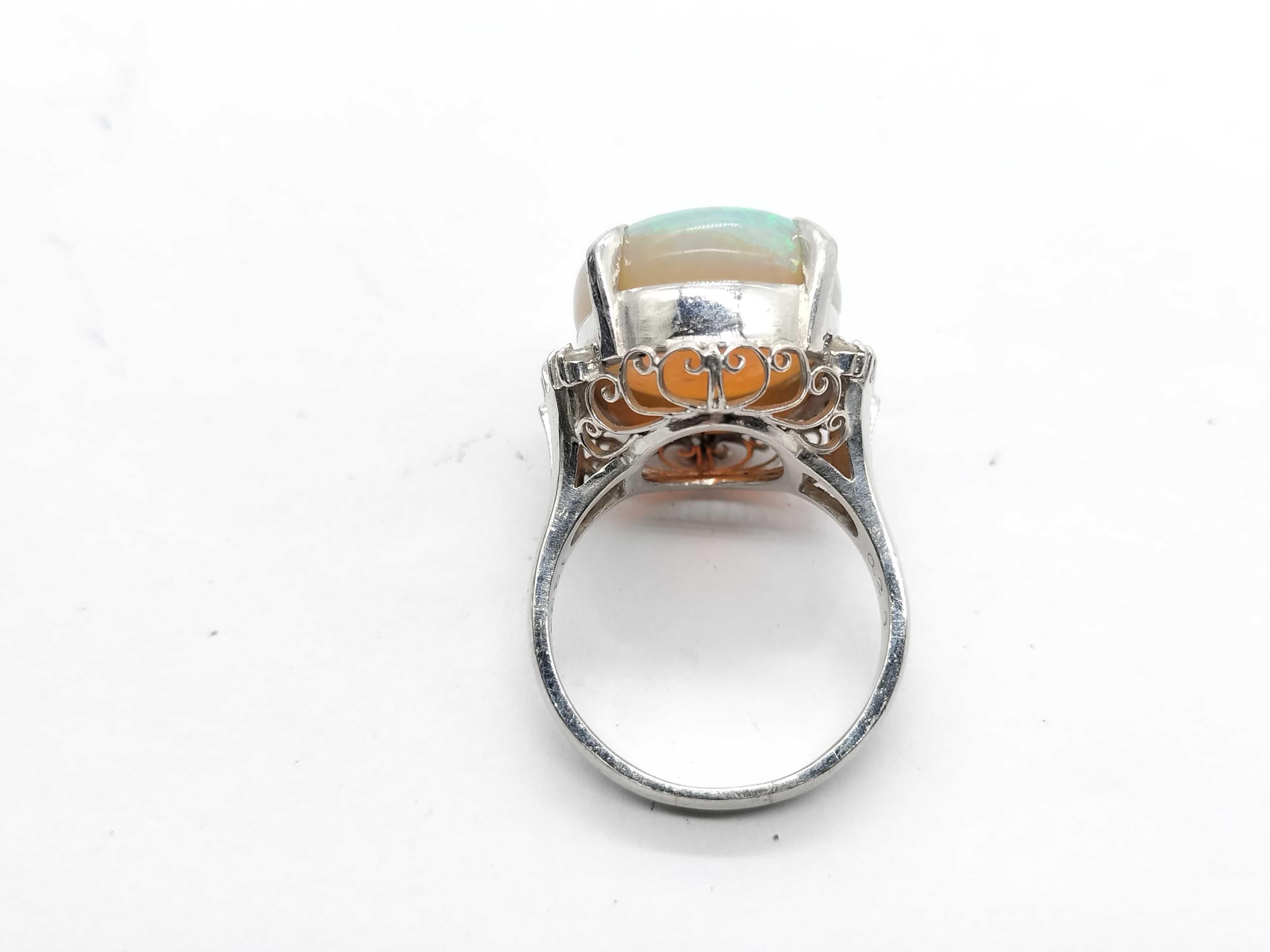 Platinum Oval Opal and Diamond Cocktail Ring