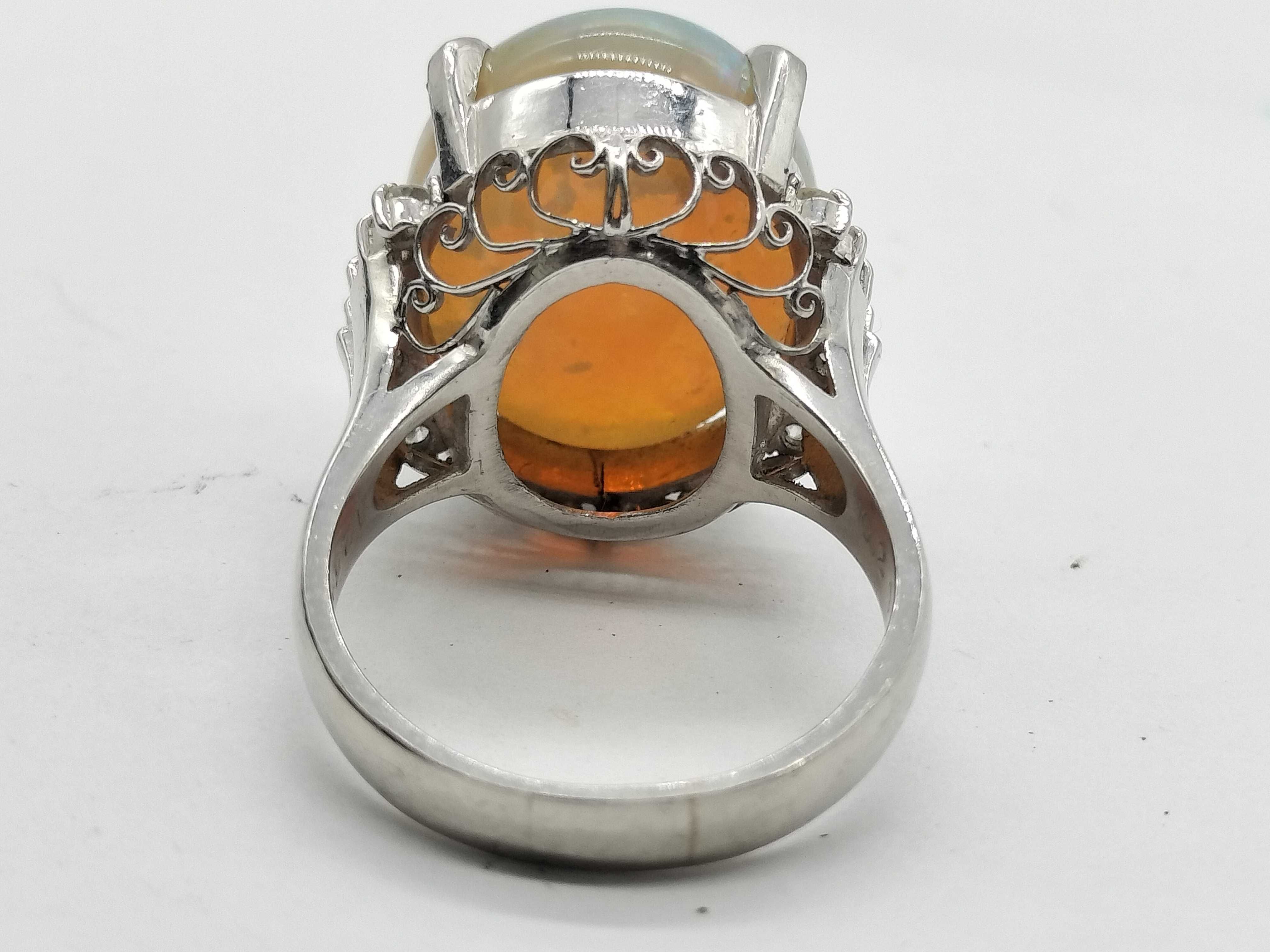 Platinum Oval Opal and Diamond Cocktail Ring