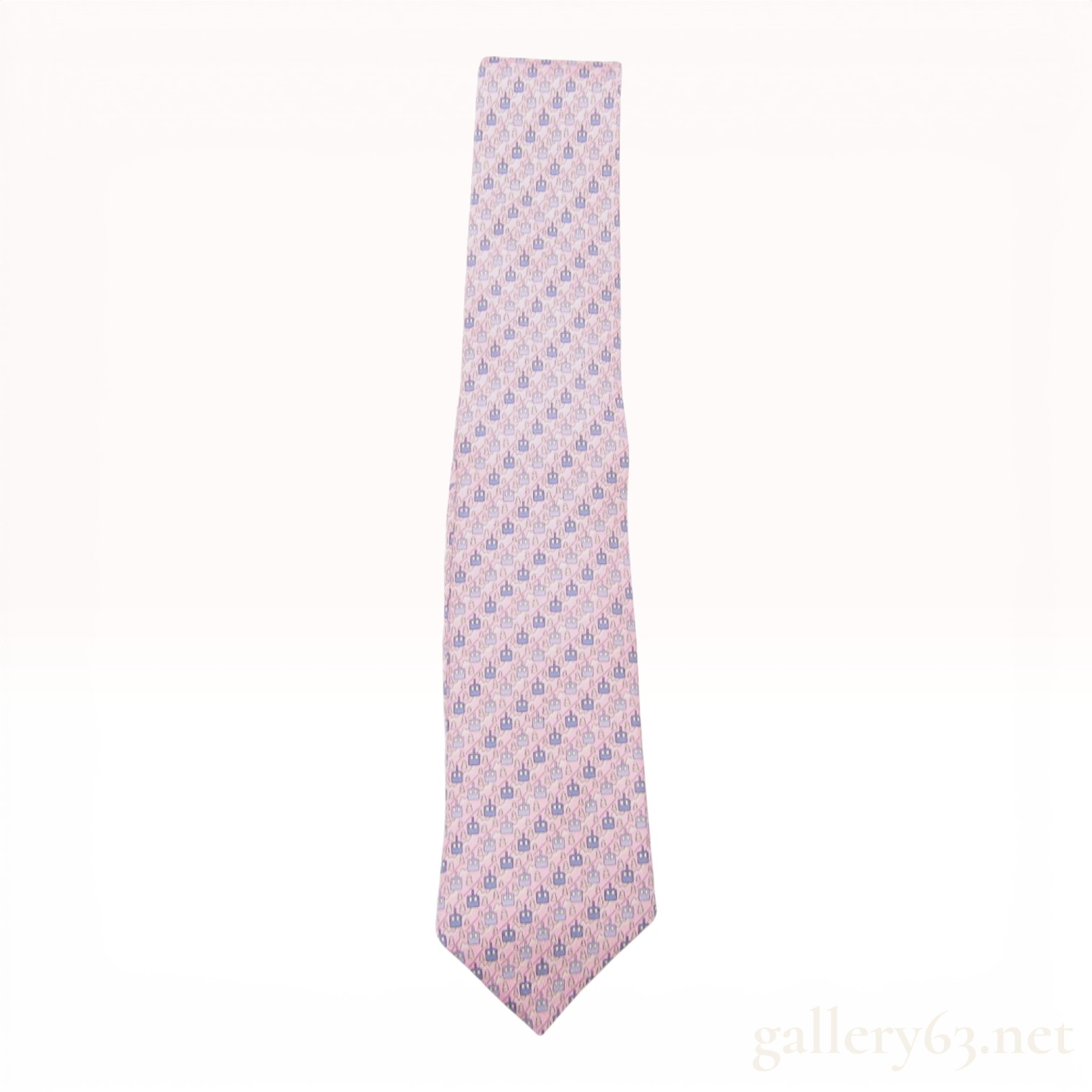 Hermes Ski Lift Print Pink Silk Tie