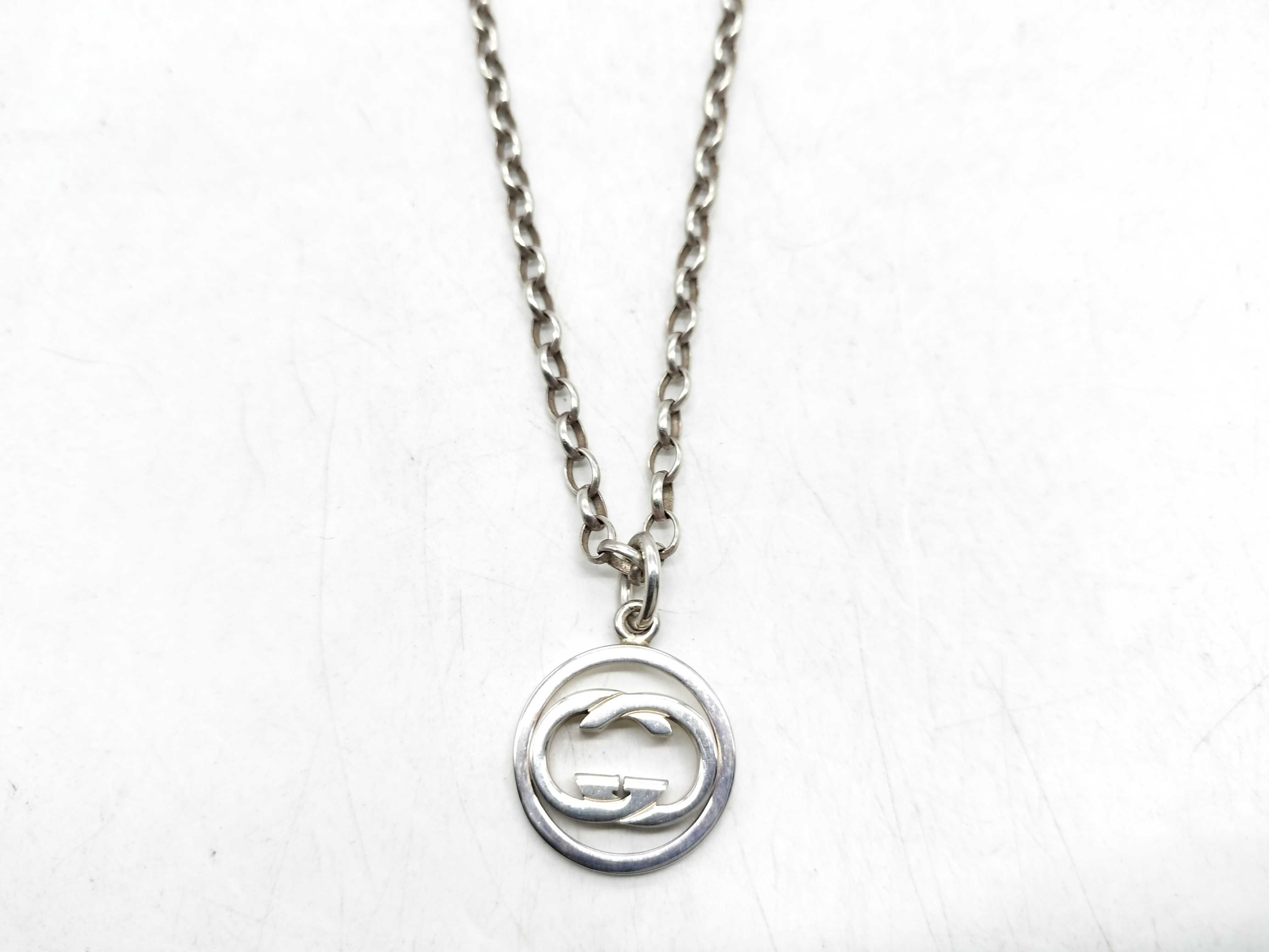 Gucci Sterling Silver Interlocking GG Logo Pendant Necklace