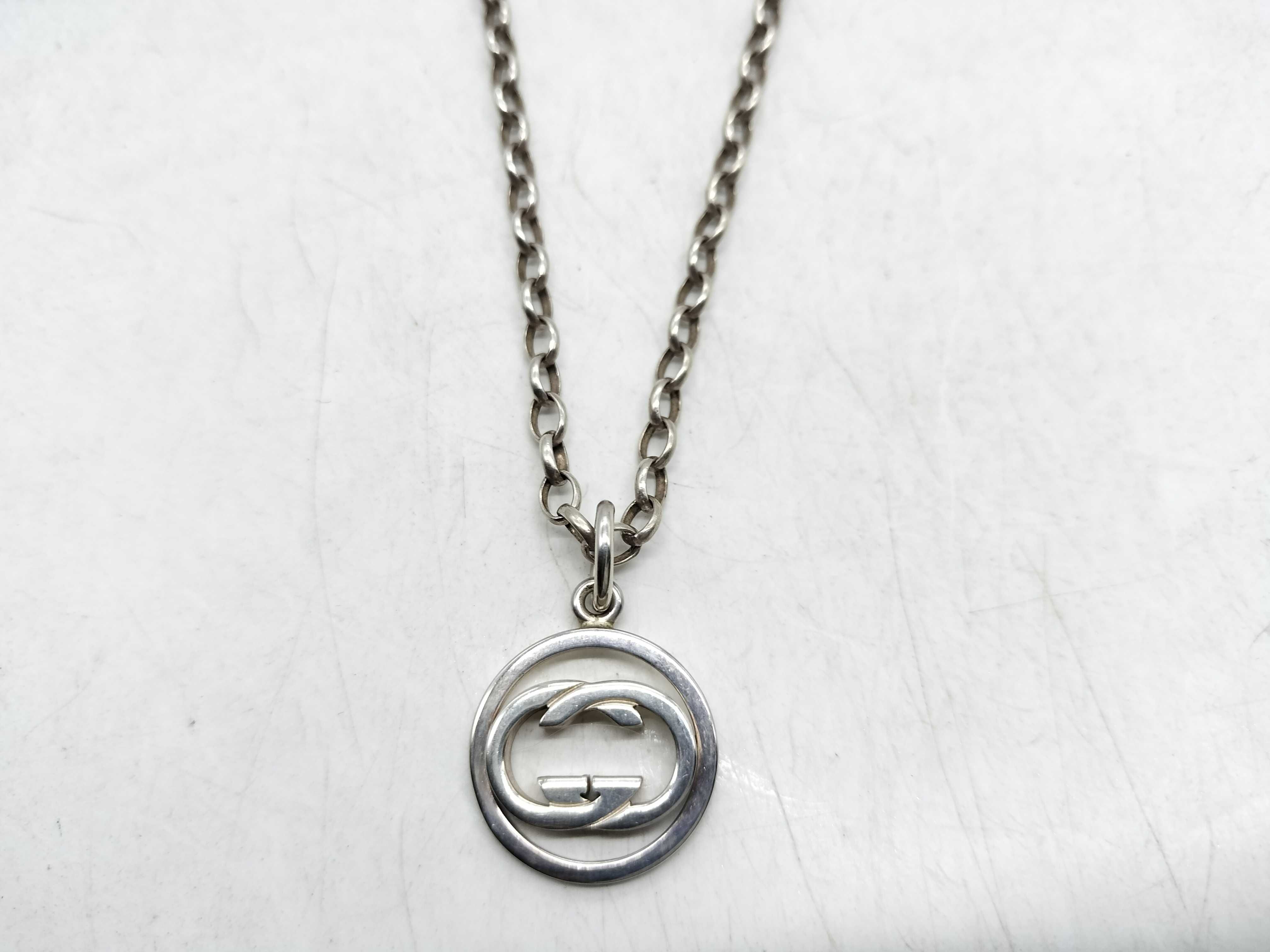 Gucci Sterling Silver Interlocking GG Logo Pendant Necklace