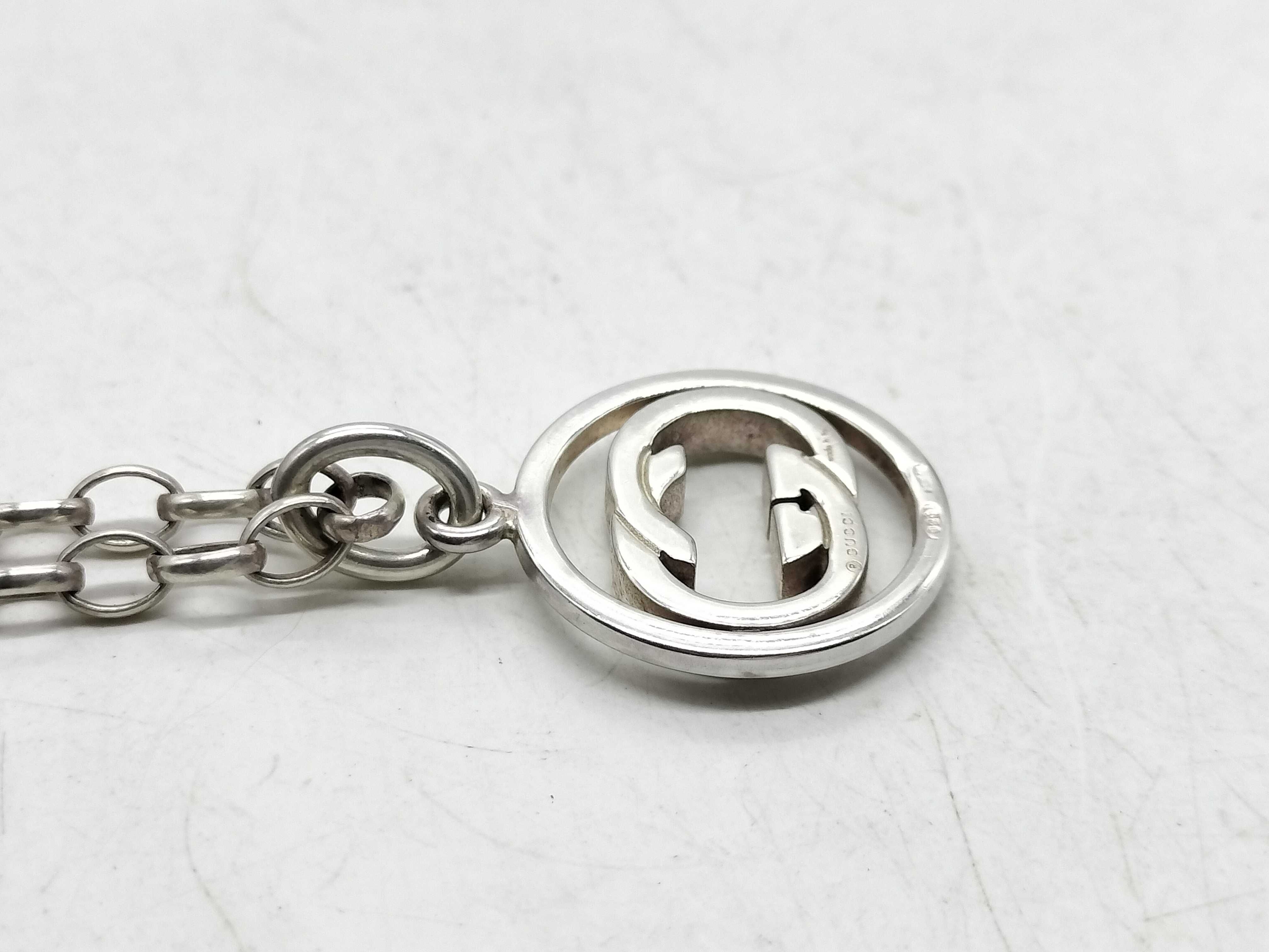 Gucci Sterling Silver Interlocking GG Logo Pendant Necklace