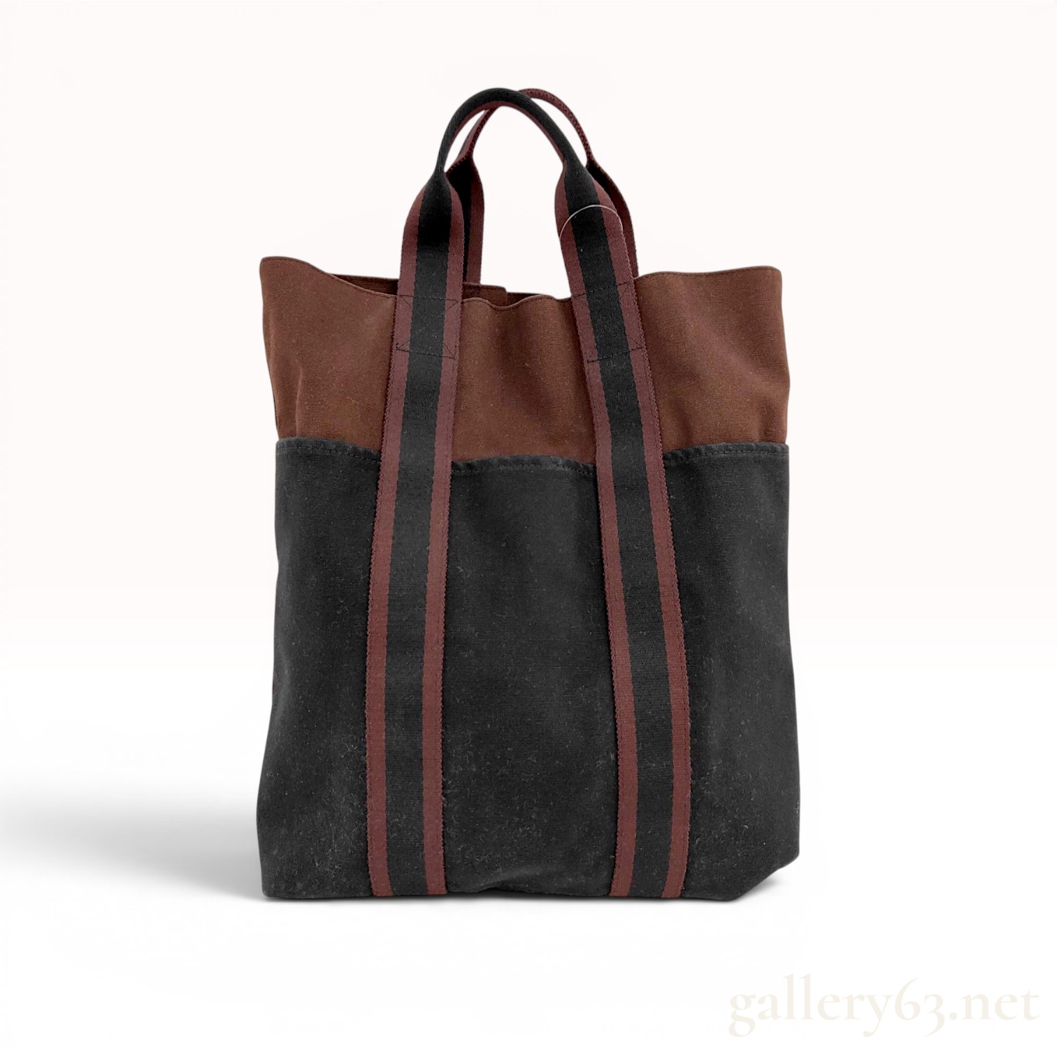 Hermes Fourre-Tout Cabas Two-Tone in Bordeaux and Black Cotton Canvas