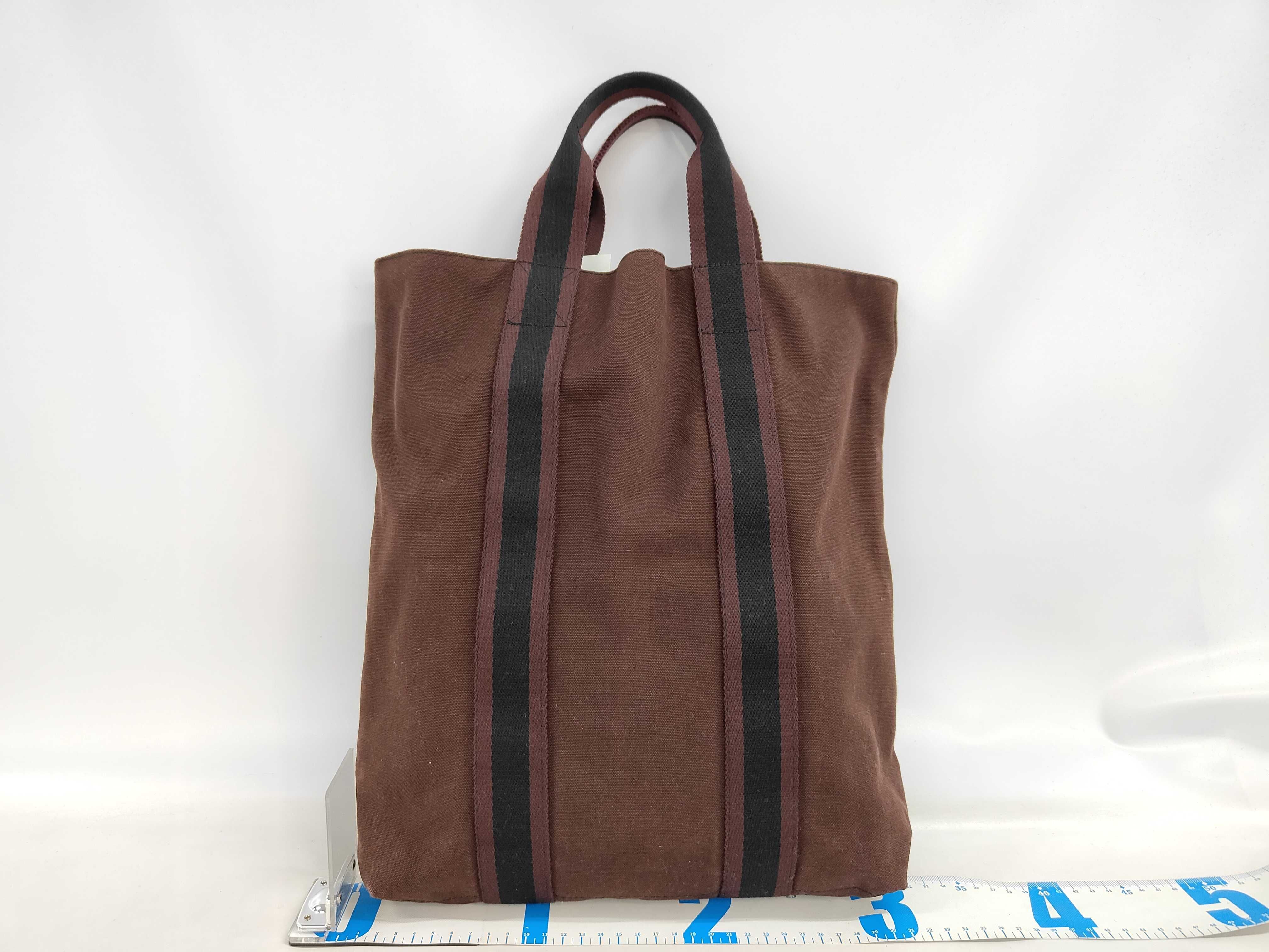 Hermes Fourre-Tout Cabas Two-Tone in Bordeaux and Black Cotton Canvas