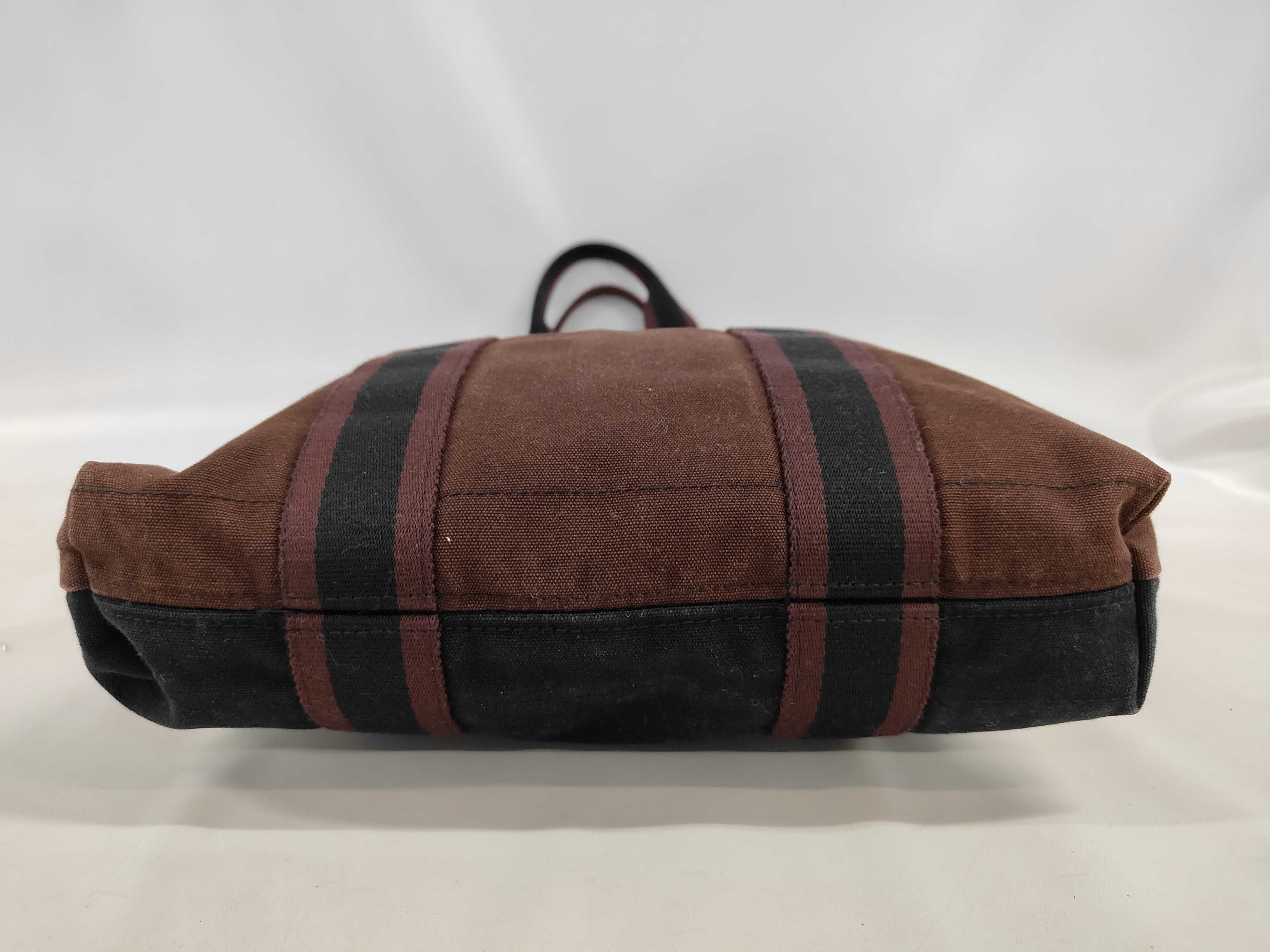 Hermes Fourre-Tout Cabas Two-Tone in Bordeaux and Black Cotton Canvas