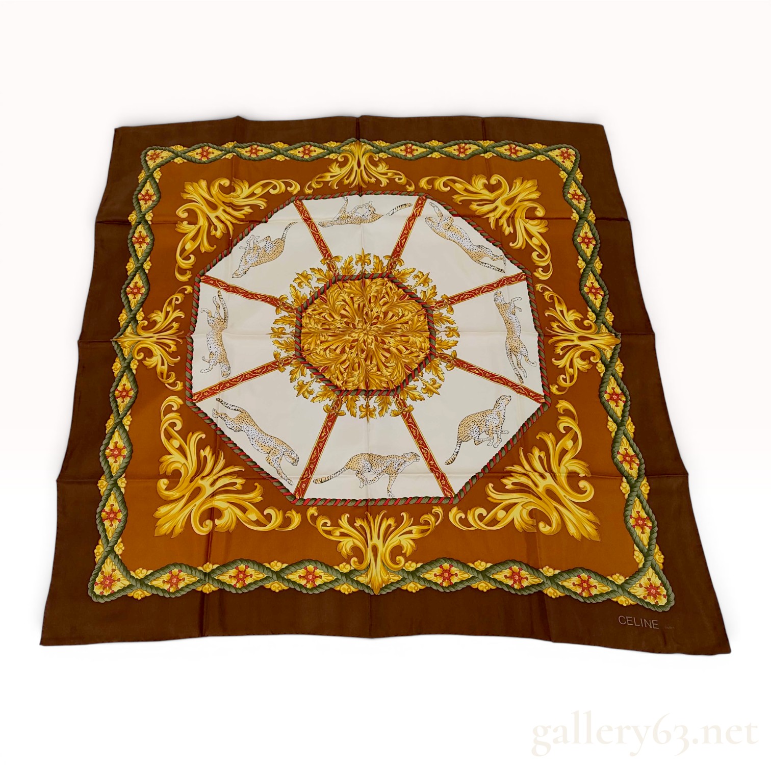 Celine Leopard and Baroque Motif Silk Scarf