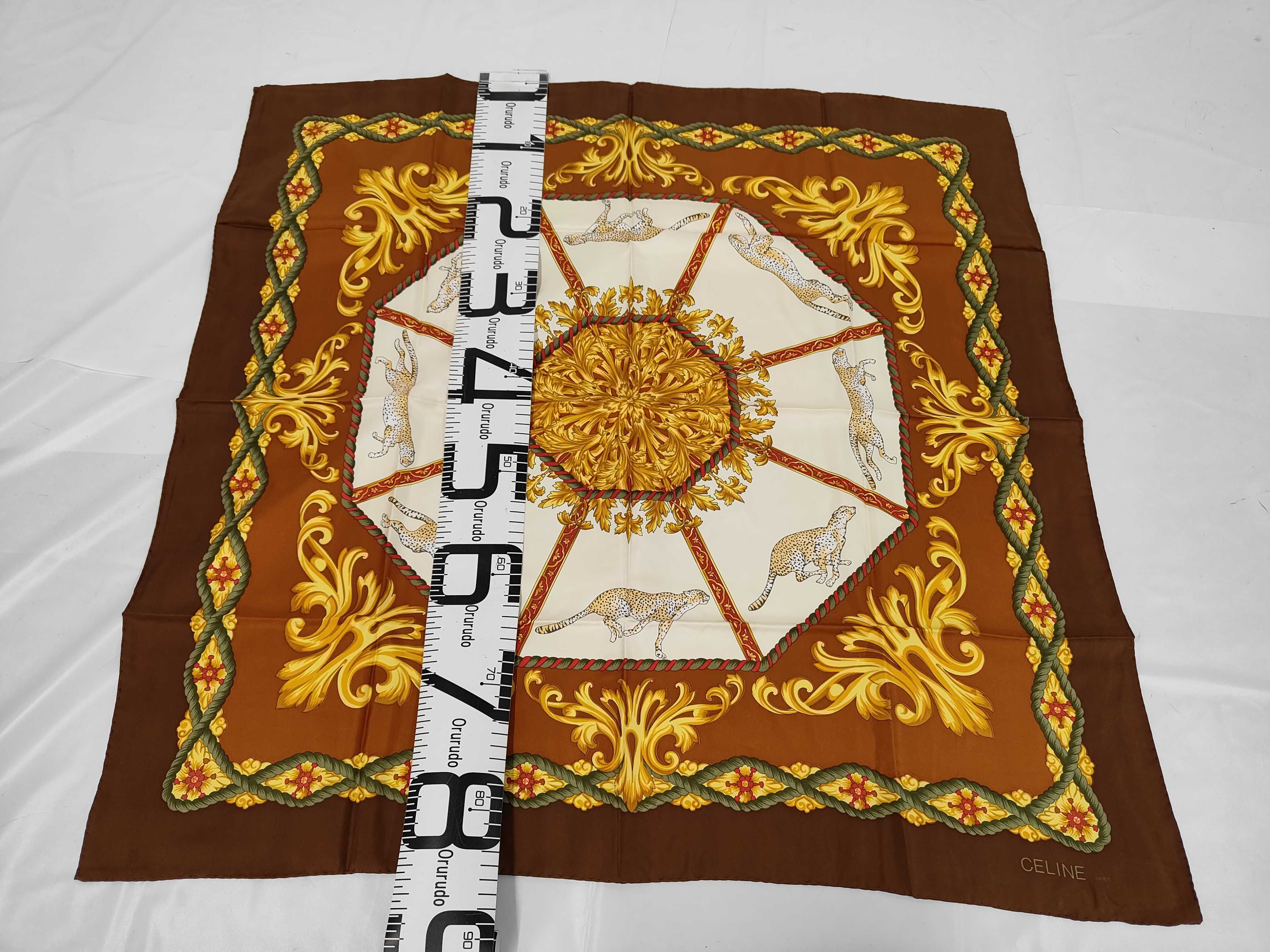 Celine Leopard and Baroque Motif Silk Scarf