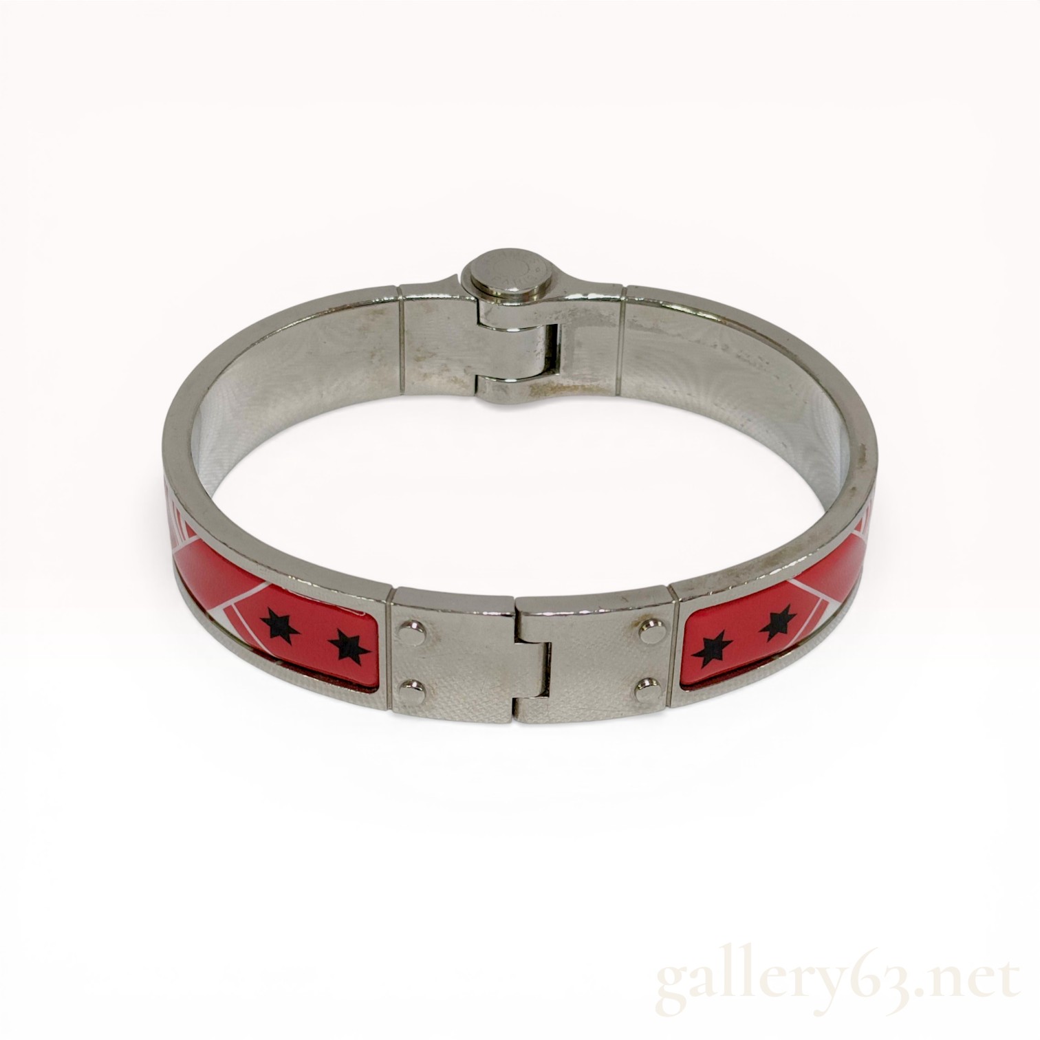 Hermes Enamel and Silver-Tone Charniere Hinged Bangle Bracelet