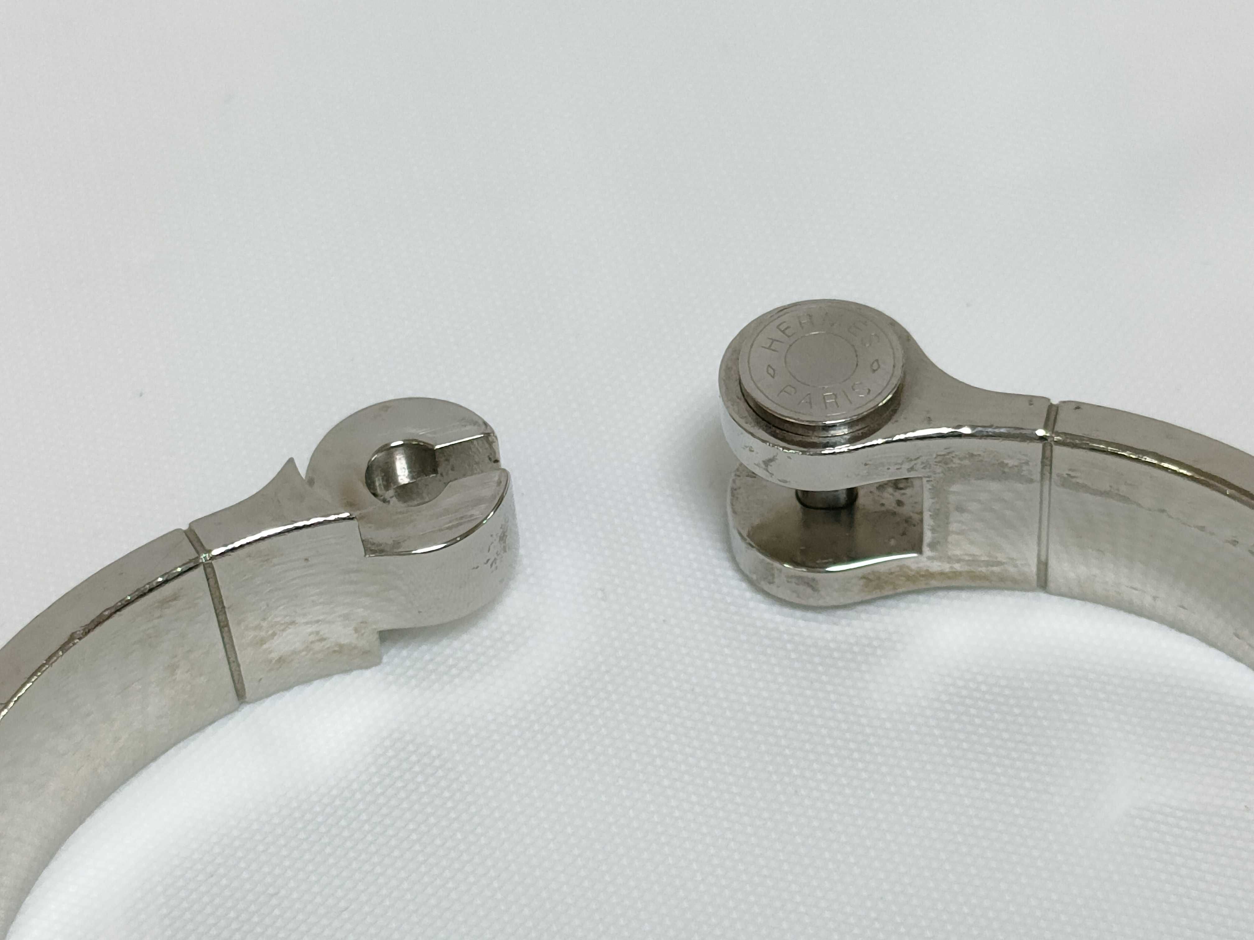 Hermes Enamel and Silver-Tone Charniere Hinged Bangle Bracelet