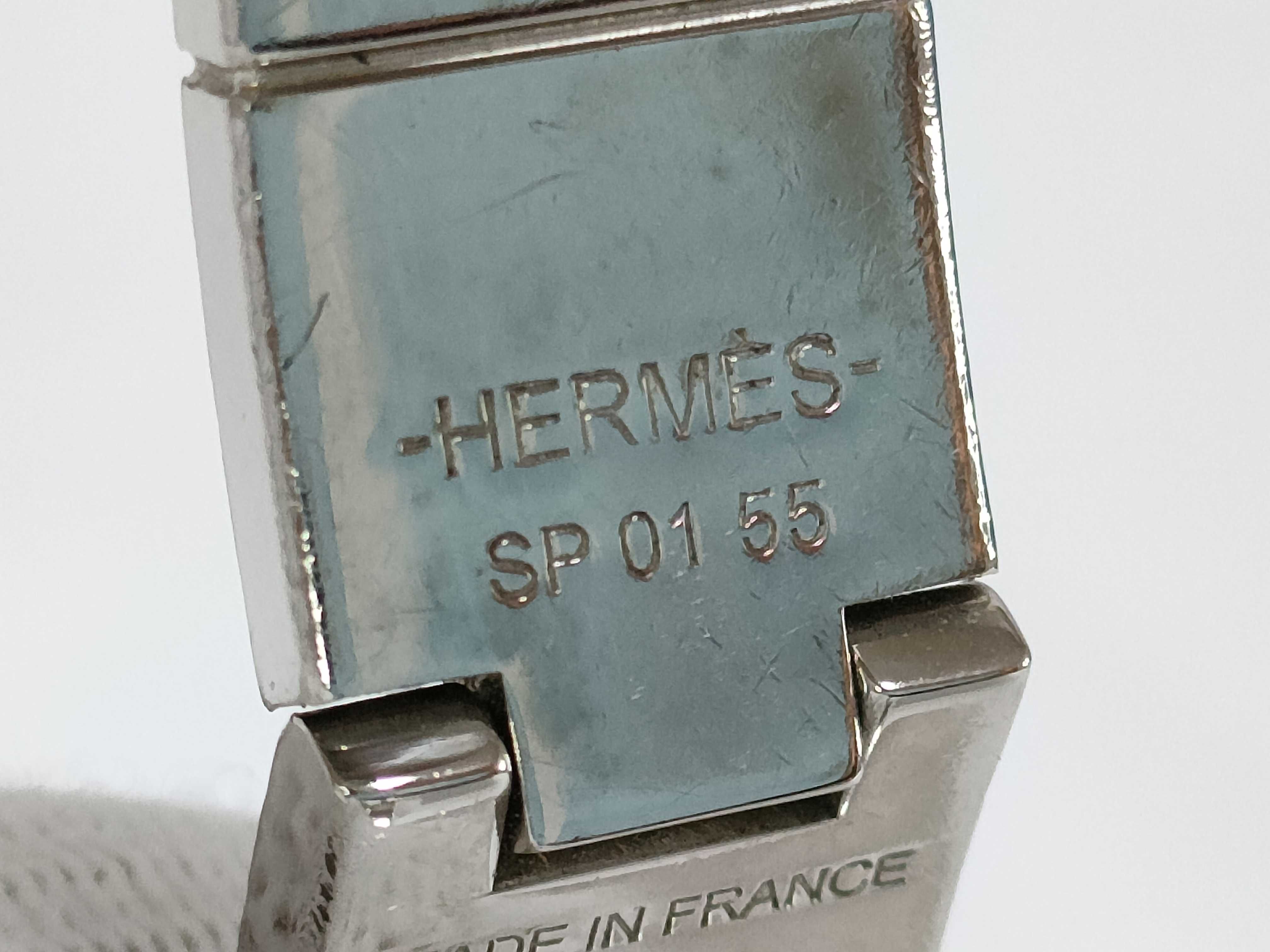 Hermes Enamel and Silver-Tone Charniere Hinged Bangle Bracelet