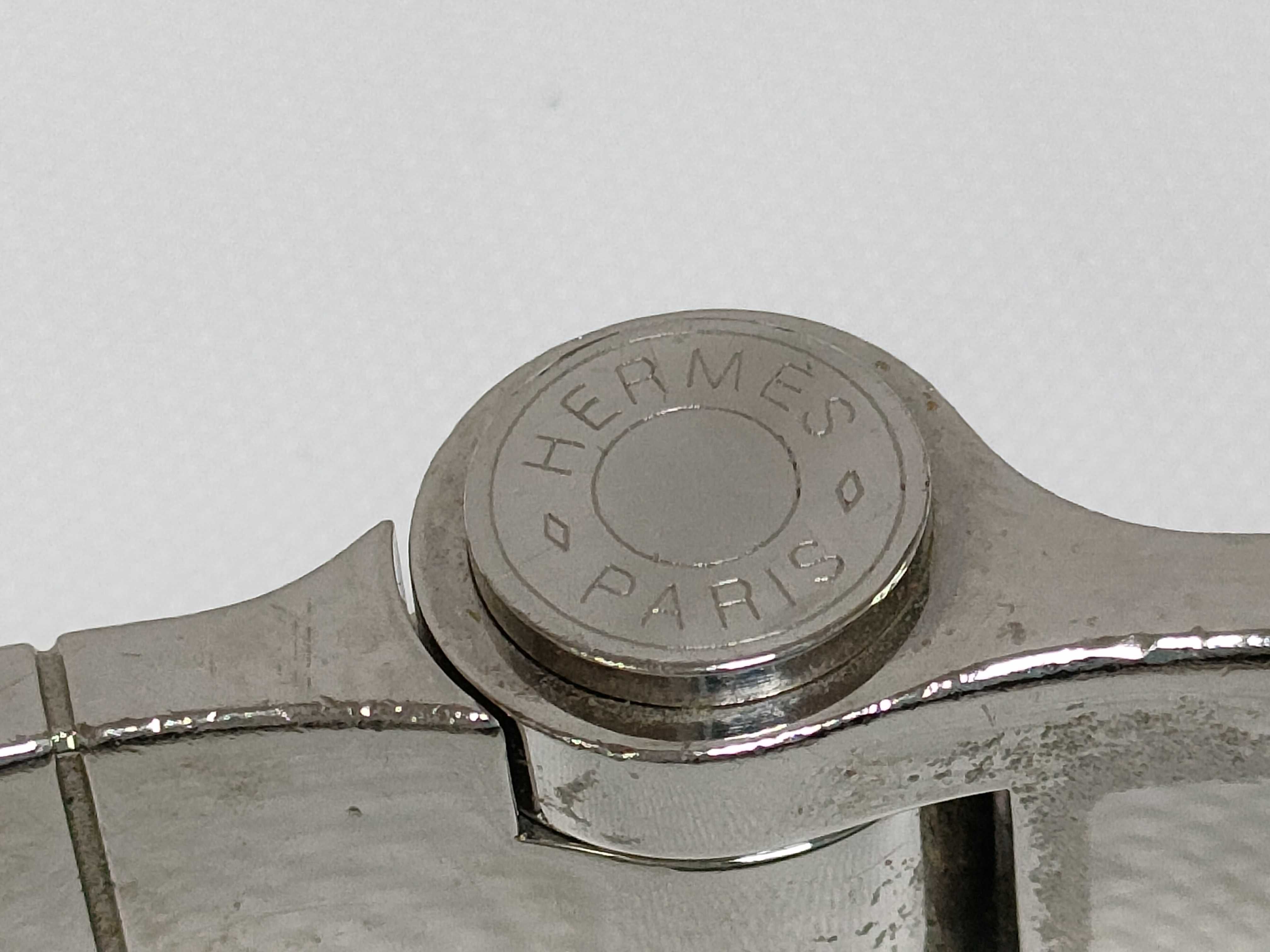 Hermes Enamel and Silver-Tone Charniere Hinged Bangle Bracelet