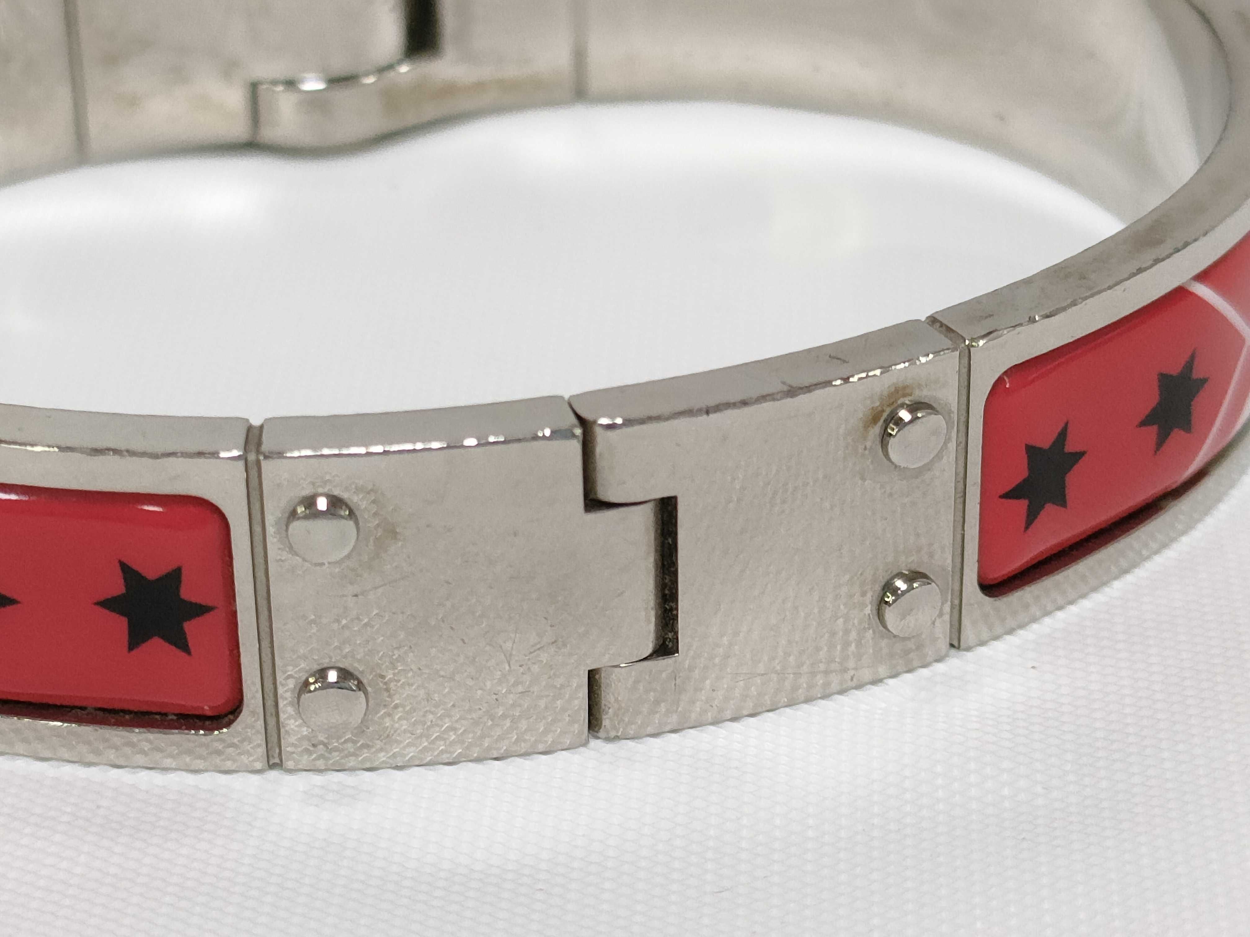 Hermes Enamel and Silver-Tone Charniere Hinged Bangle Bracelet