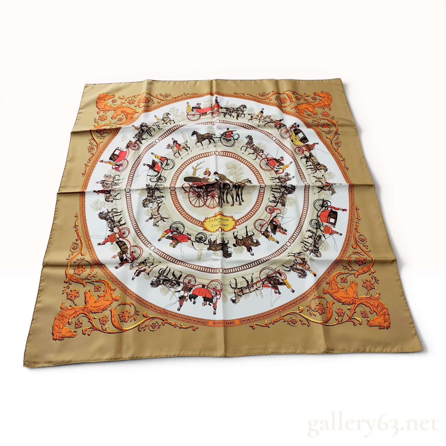 Hermes La Promenade de Longchamps Silk Scarf by Philippe Ledoux with Box