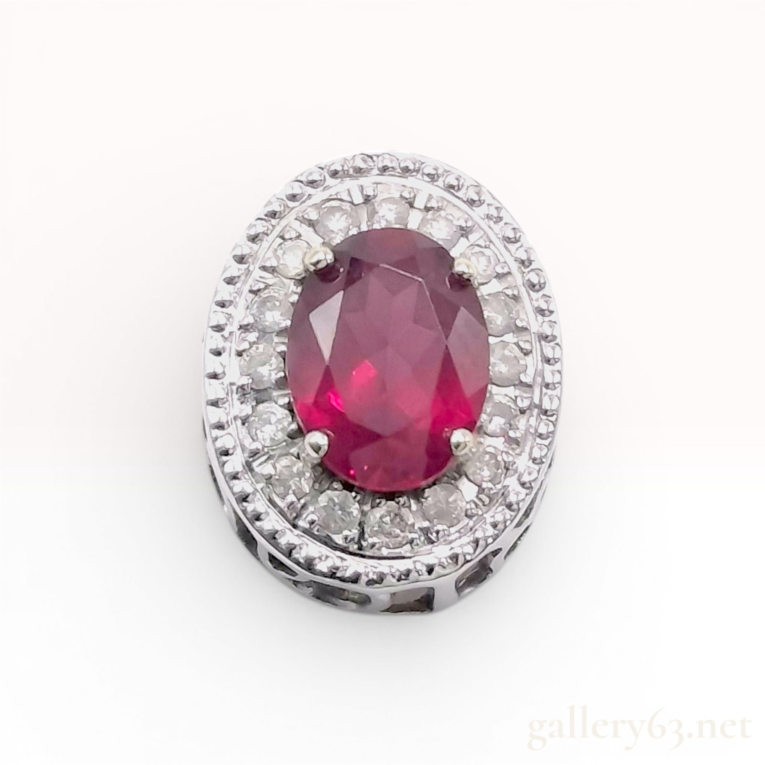 18K White Gold Halo Pendant Slide with Oval Red Tourmaline and Diamonds