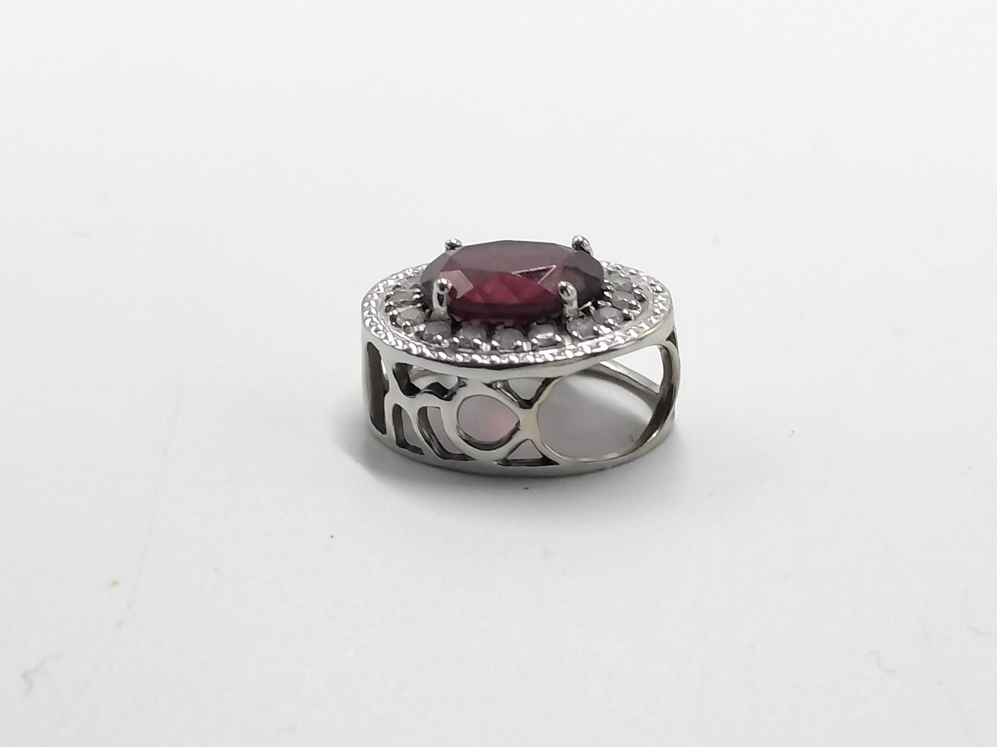 18K White Gold Halo Pendant Slide with Oval Red Tourmaline and Diamonds