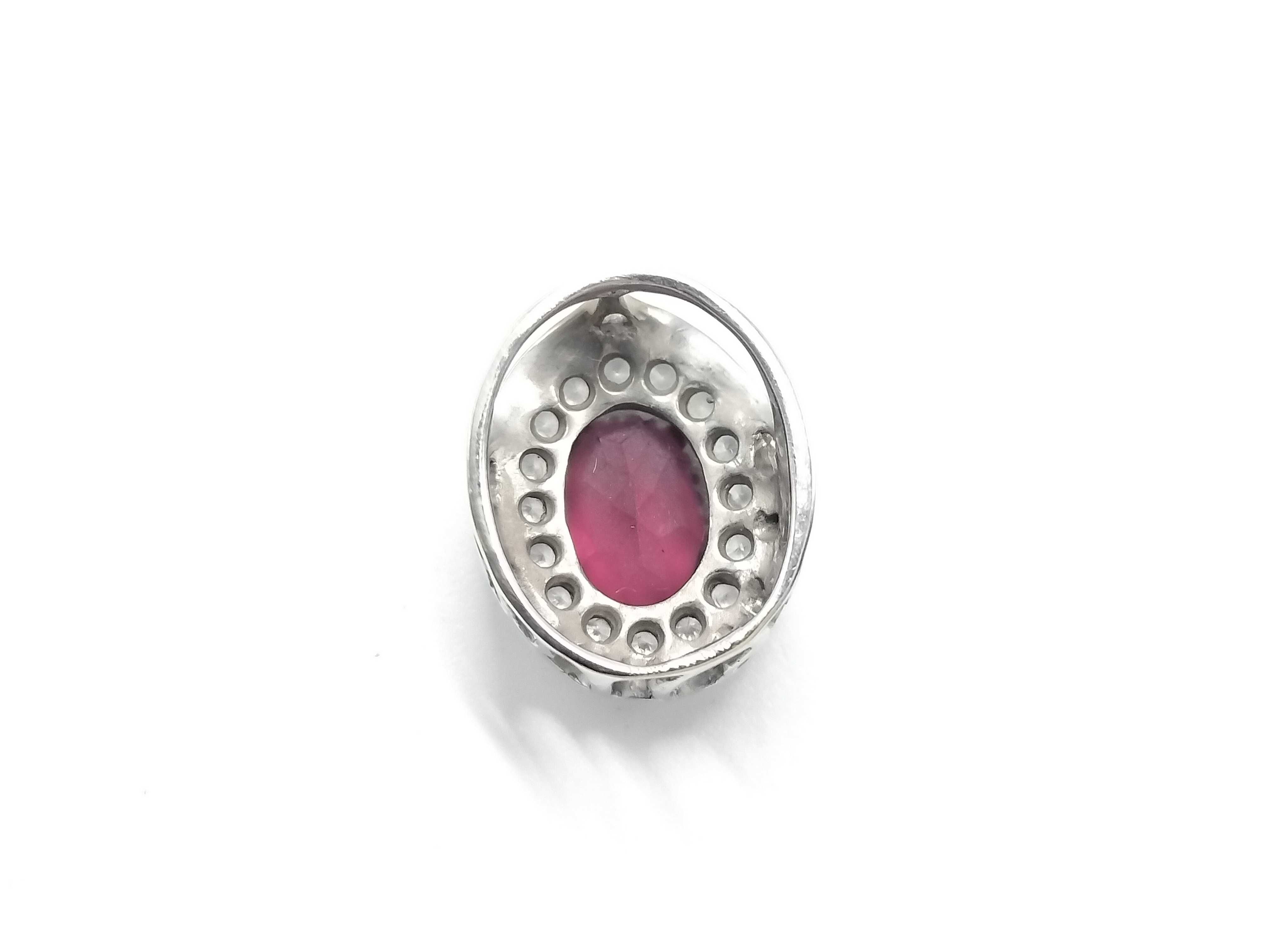 18K White Gold Halo Pendant Slide with Oval Red Tourmaline and Diamonds
