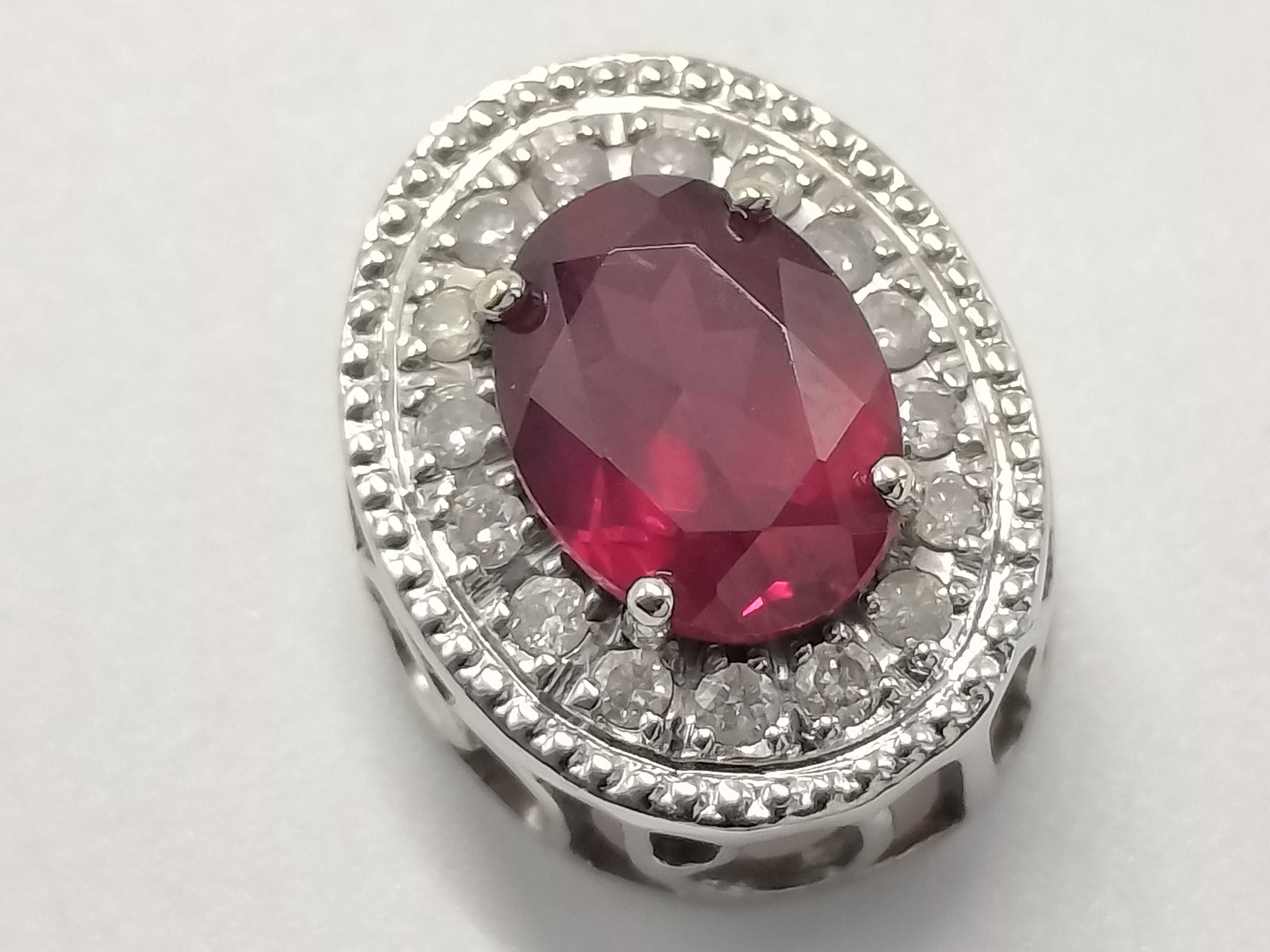 18K White Gold Halo Pendant Slide with Oval Red Tourmaline and Diamonds