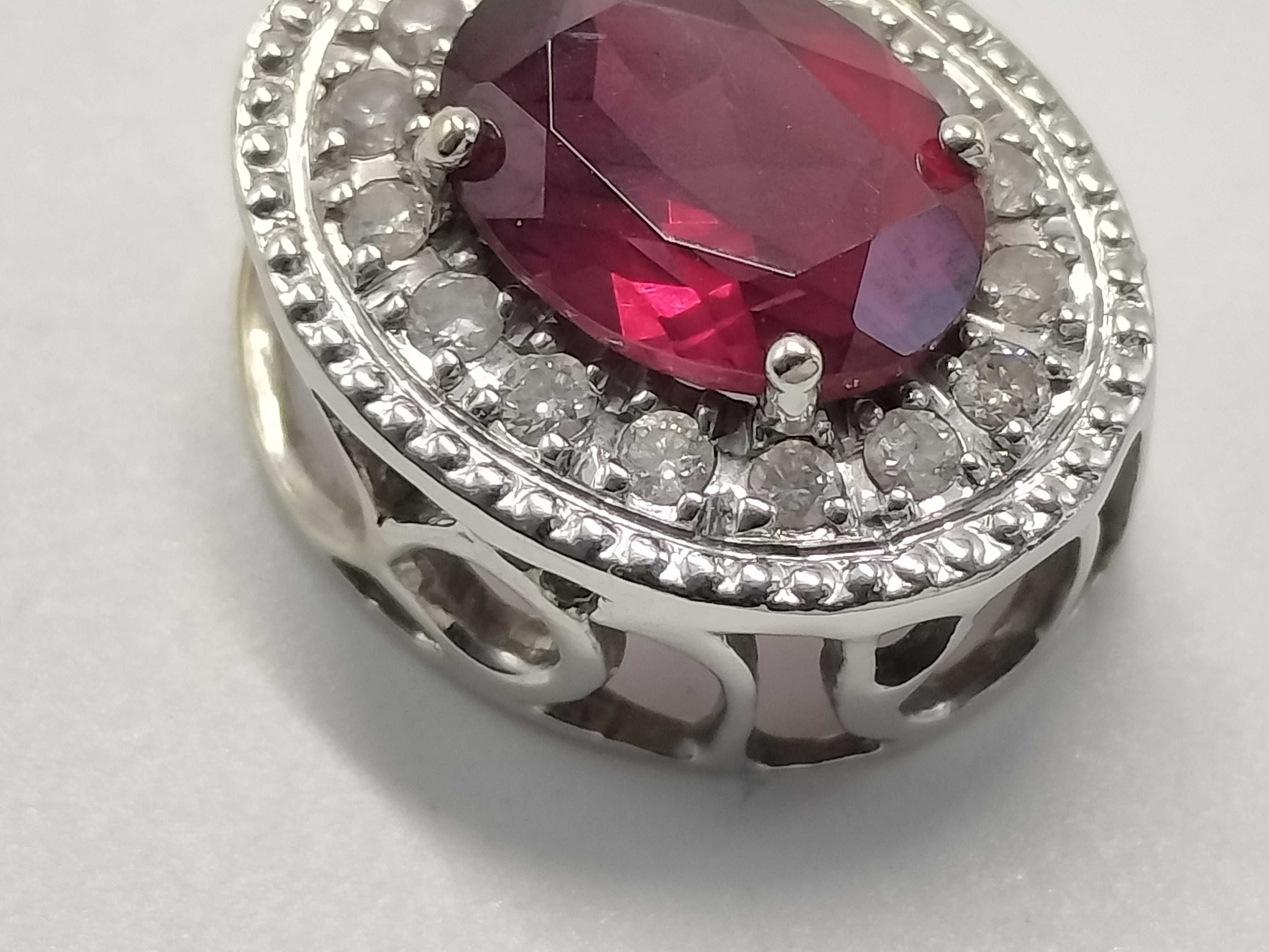 18K White Gold Halo Pendant Slide with Oval Red Tourmaline and Diamonds