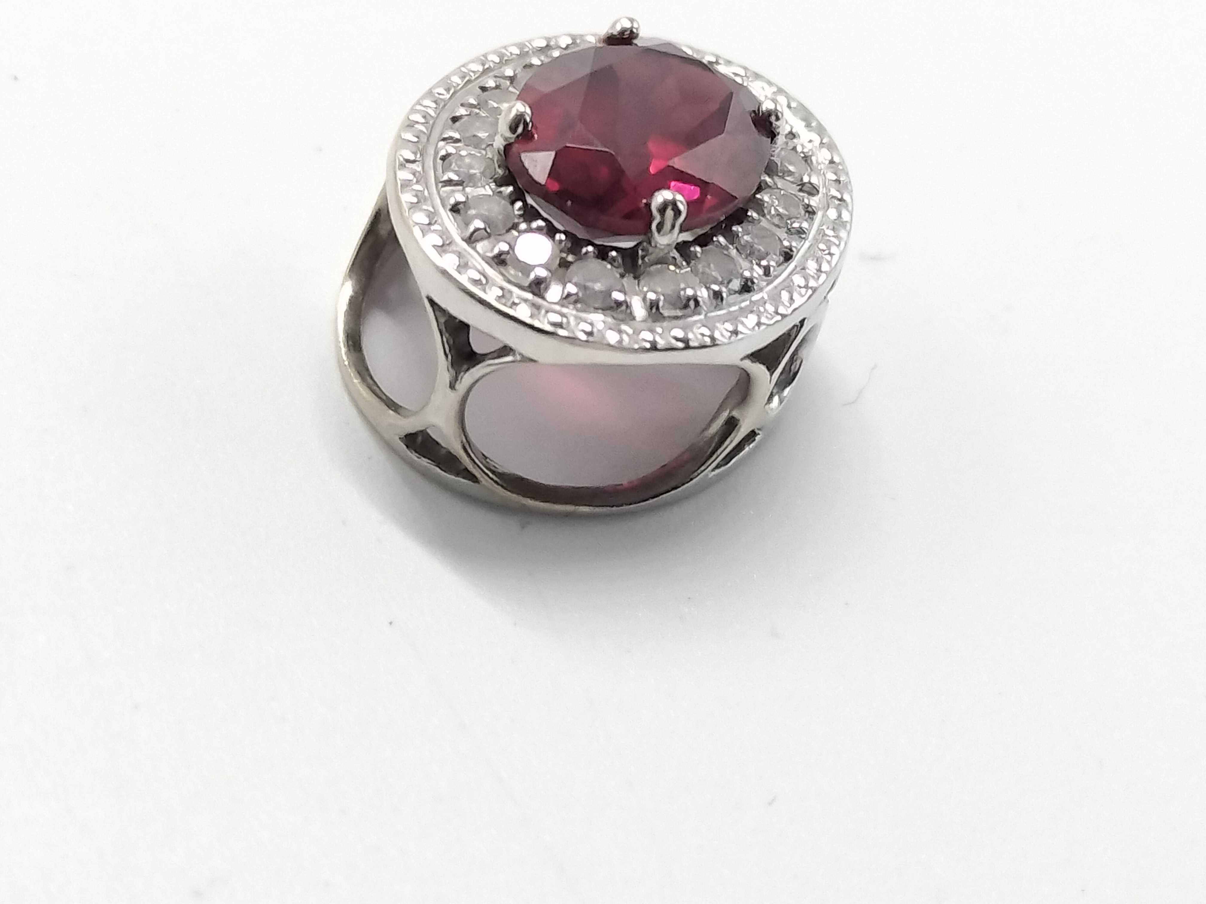 18K White Gold Halo Pendant Slide with Oval Red Tourmaline and Diamonds