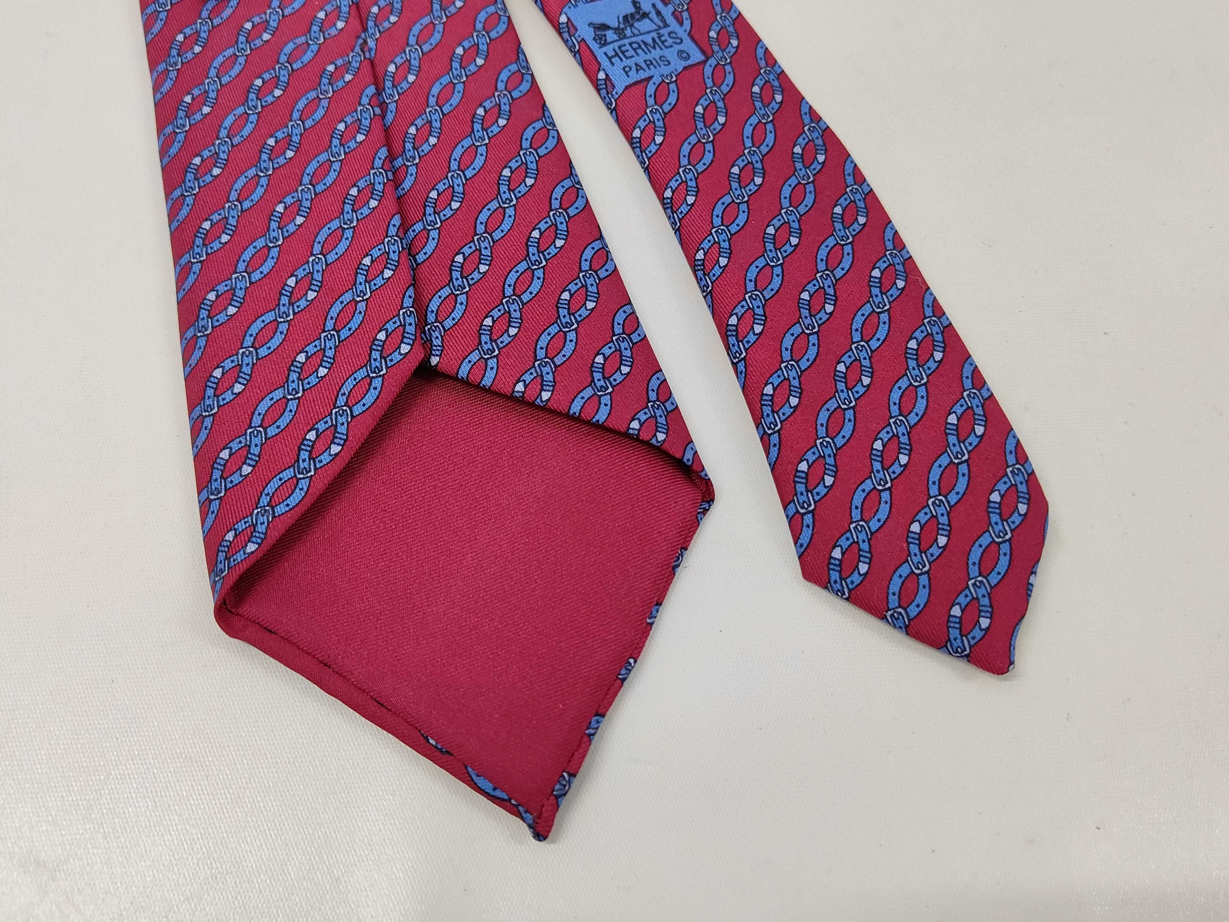 Hermes Paris Silk Interlocking Belt Buckle Pattern Mens Necktie