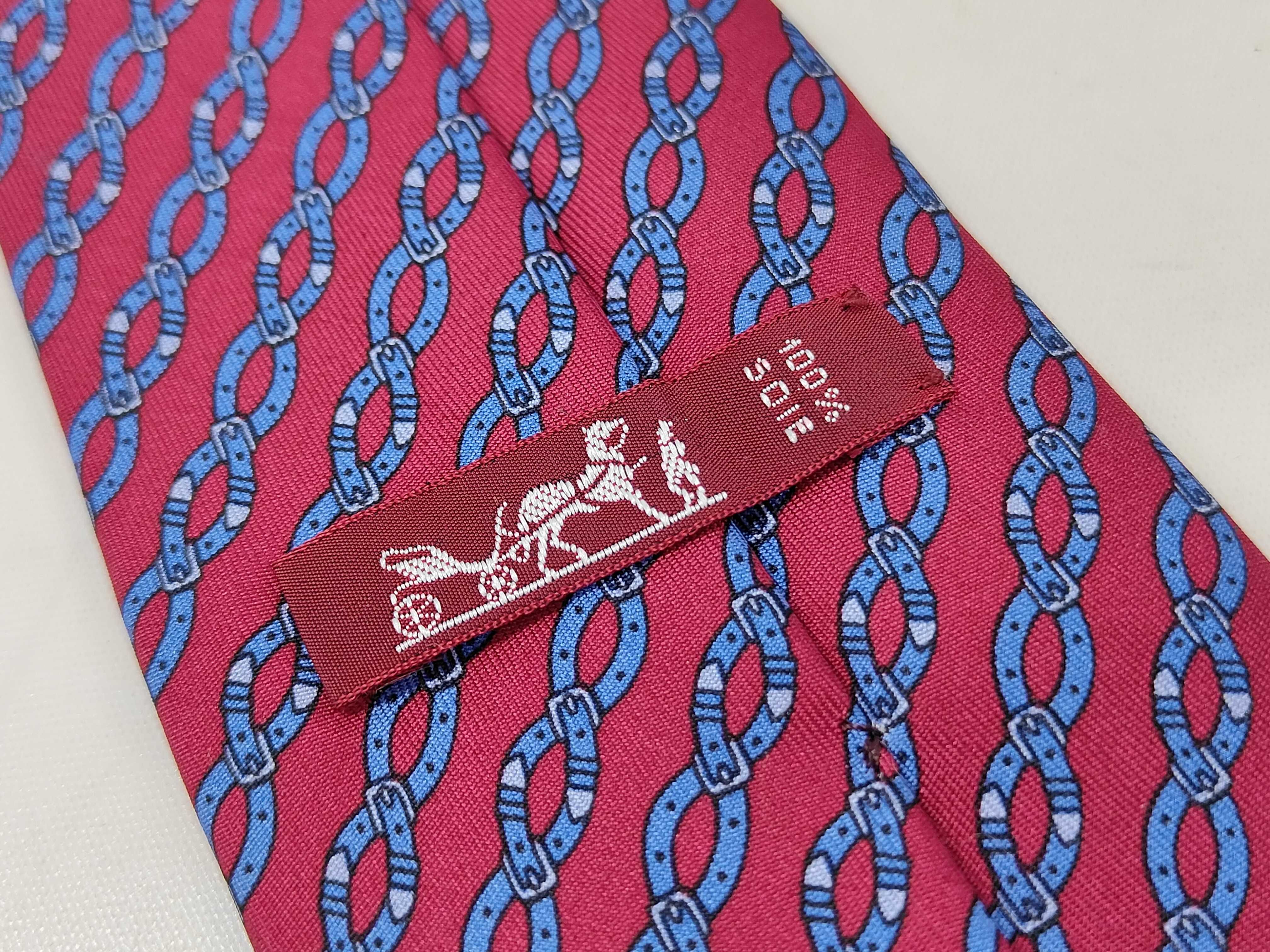 Hermes Paris Silk Interlocking Belt Buckle Pattern Mens Necktie