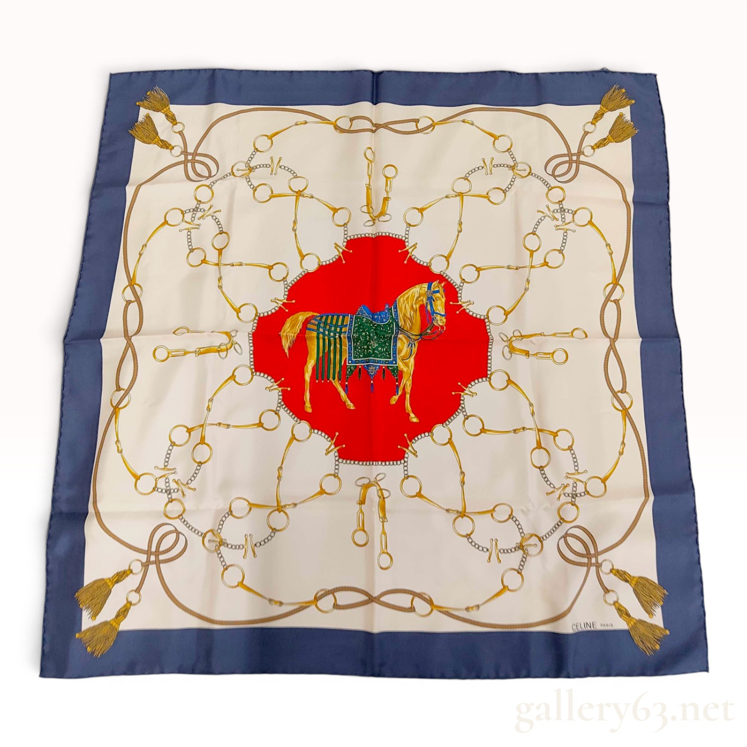 Celine Paris Vintage Silk Scarf with Equestrian Horse Motif
