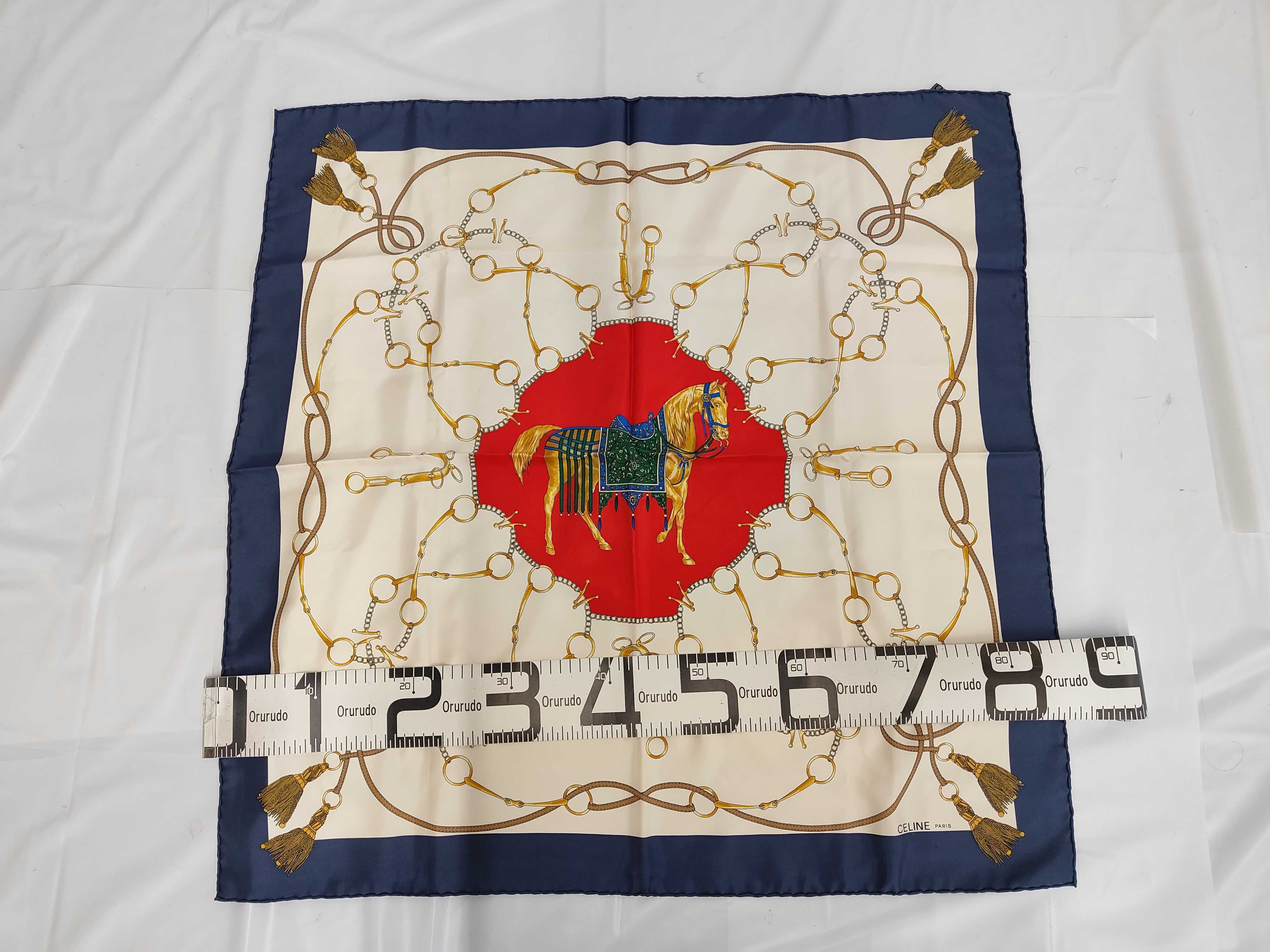 Celine Paris Vintage Silk Scarf with Equestrian Horse Motif