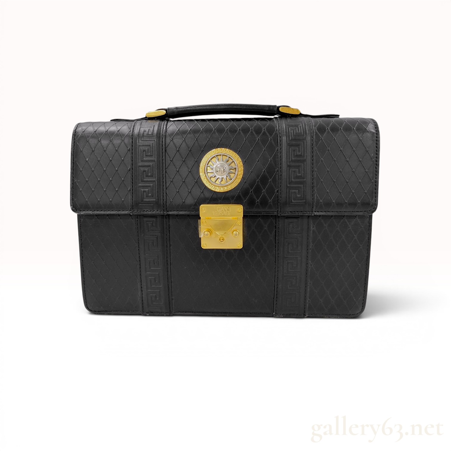 Gianni Versace Vintage Sunburst Embossed Leather Briefcase