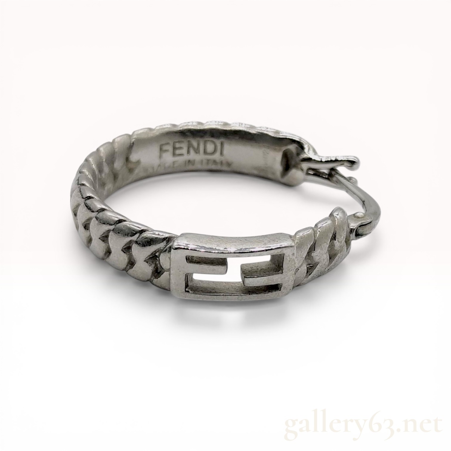 Fendi Baguette FF Logo Silver-Tone Single Hoop Earring