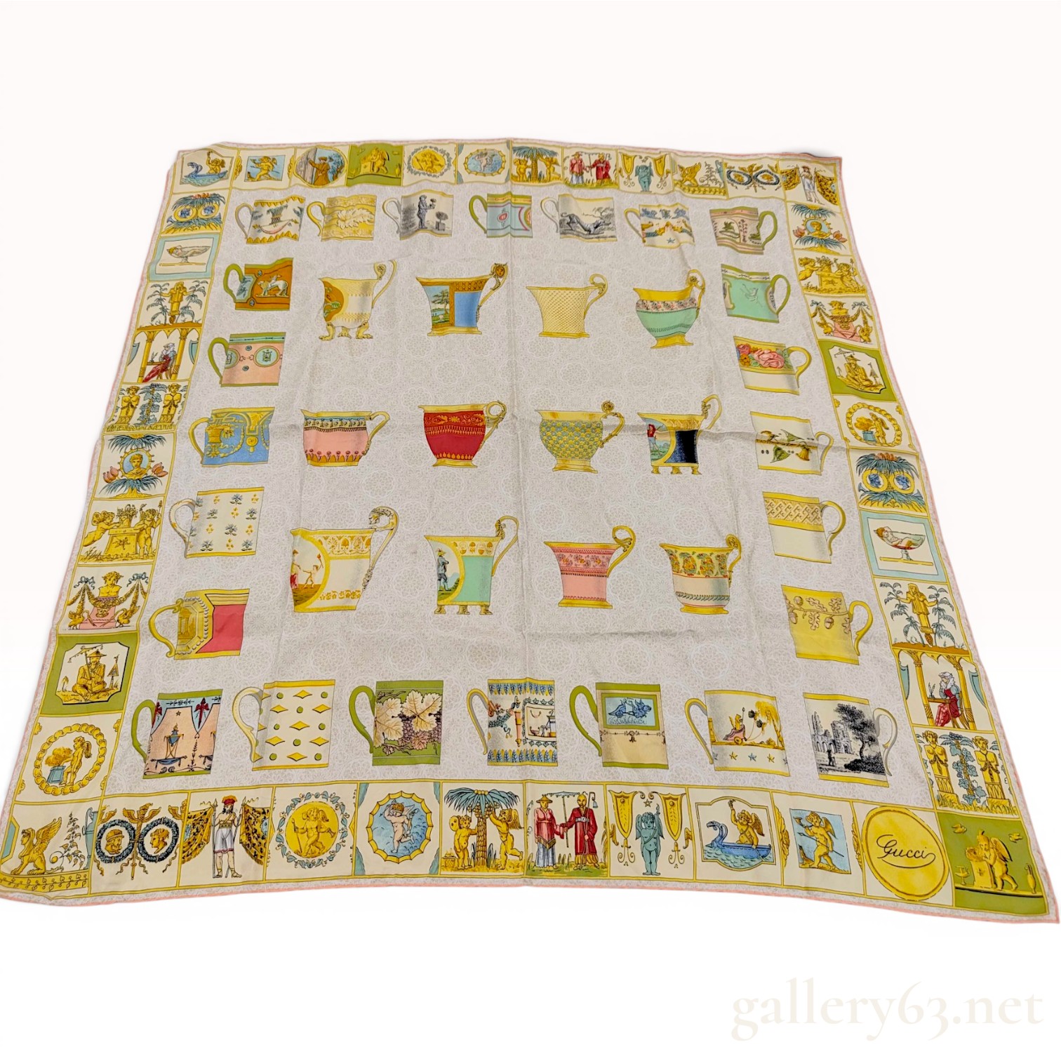 Gucci Vintage Silk Teacup and Mug Pattern Scarf