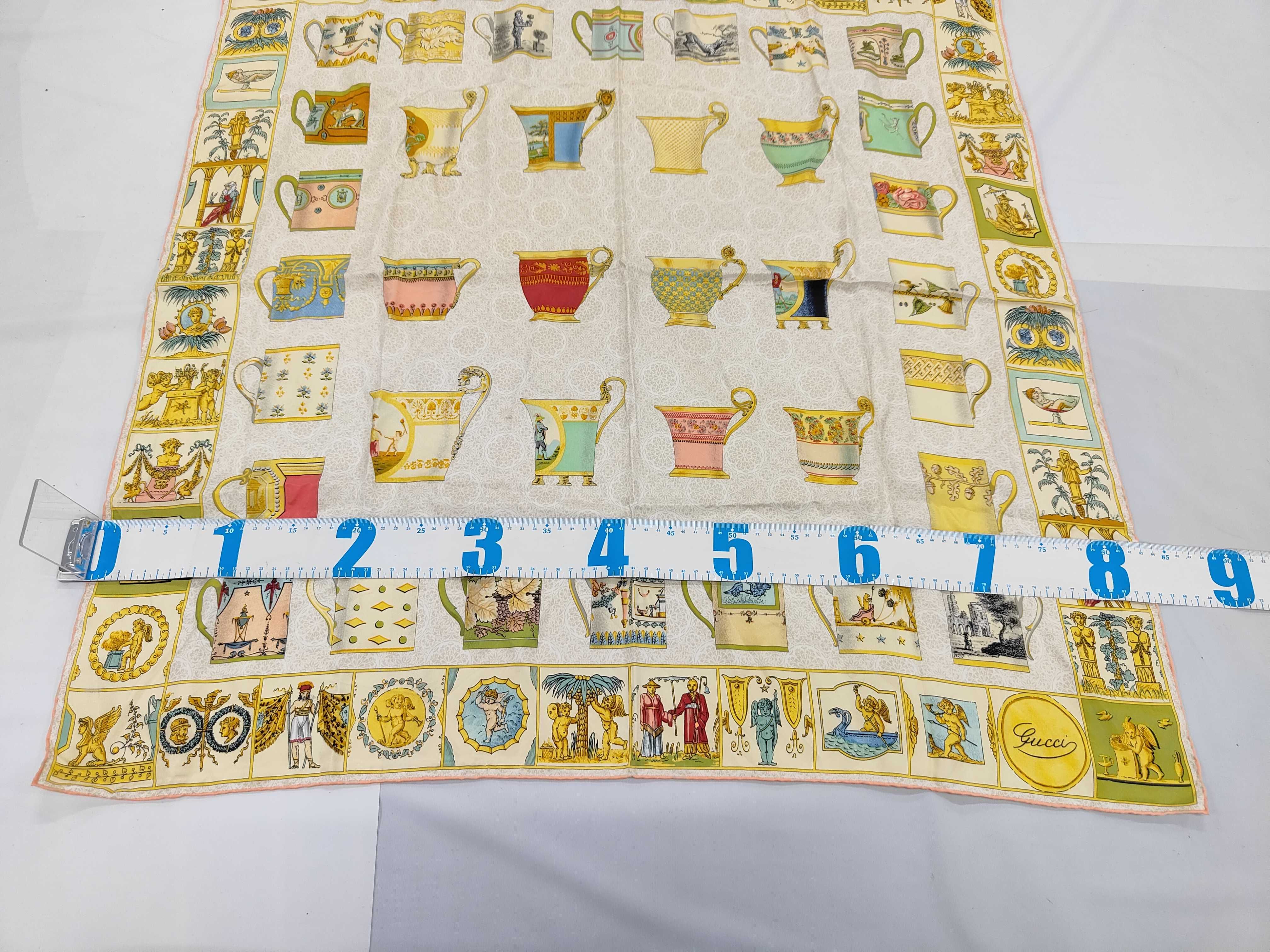 Gucci Vintage Silk Teacup and Mug Pattern Scarf