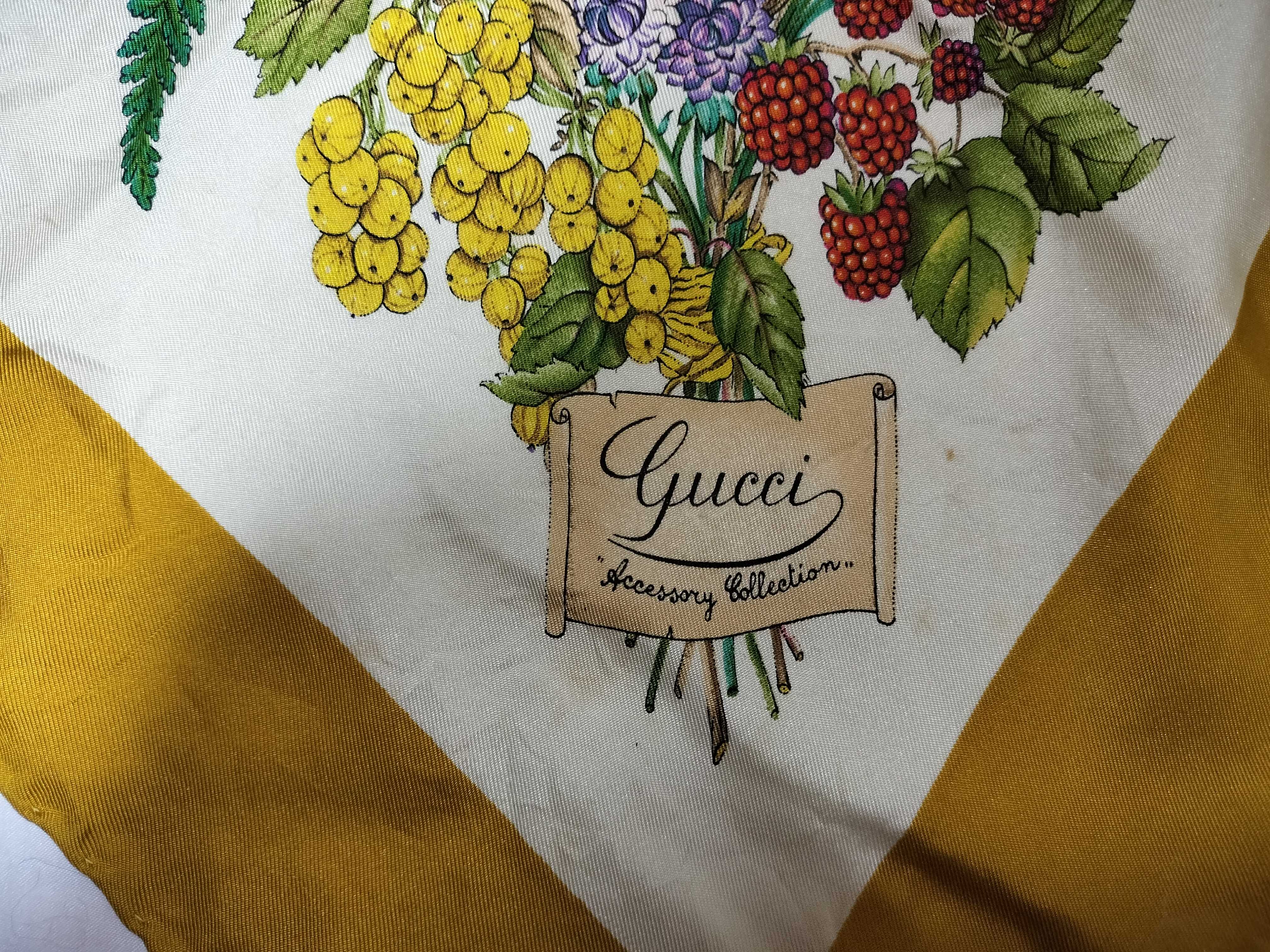 Gucci Accessory Collection Flora Motif Silk Scarf with Mustard Yellow Border