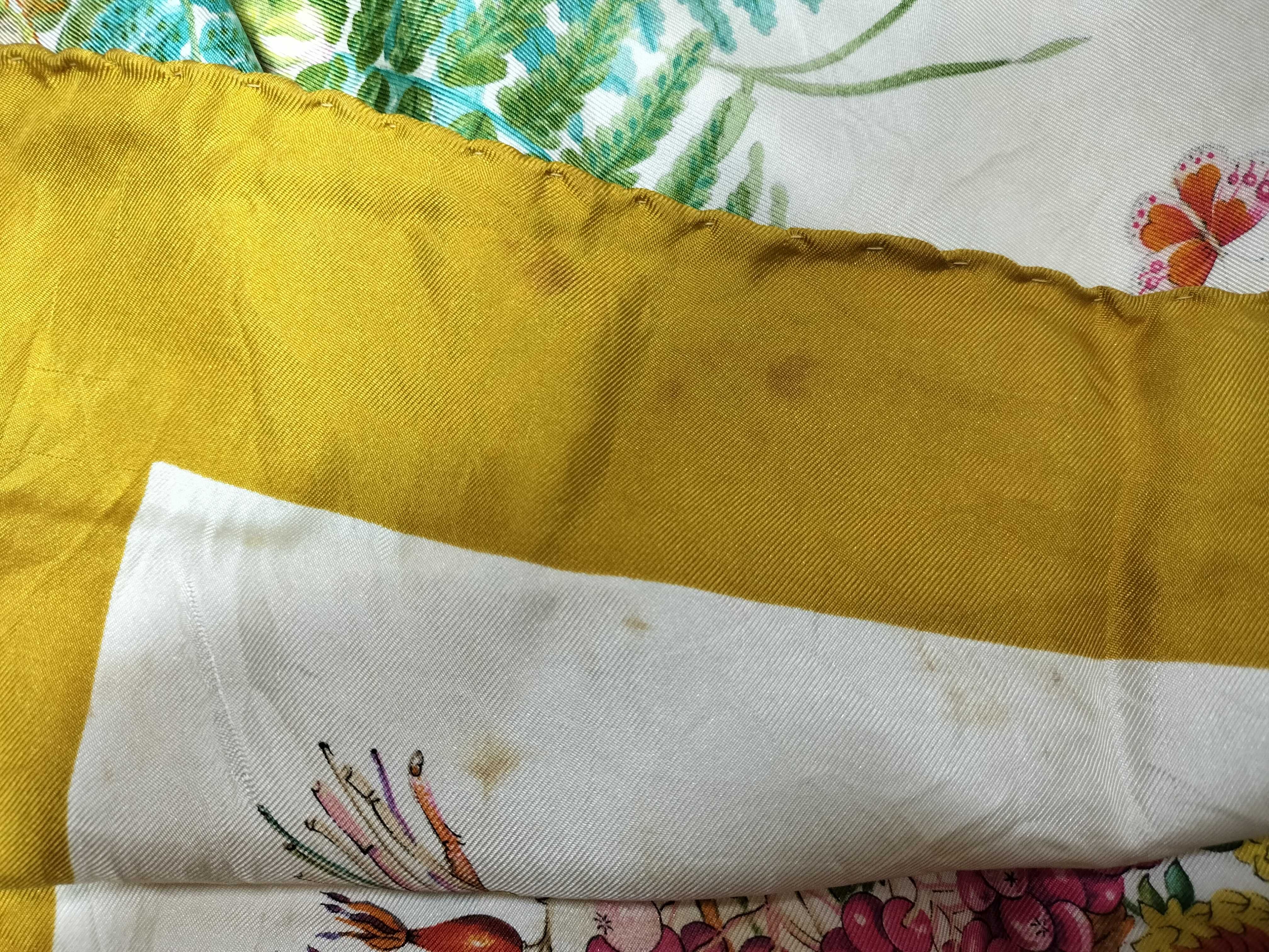 Gucci Accessory Collection Flora Motif Silk Scarf with Mustard Yellow Border
