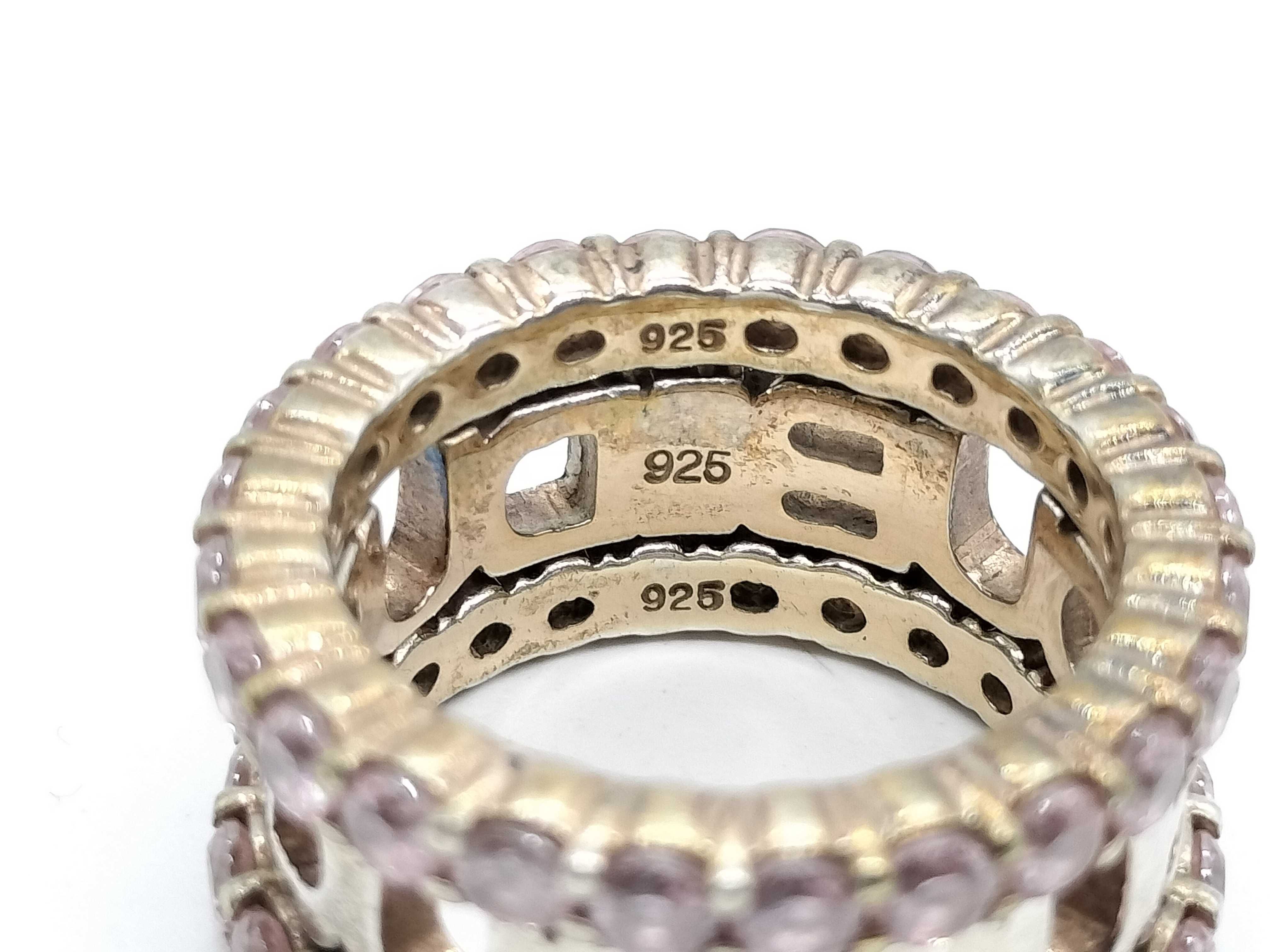 A Trio of DUB Collection Sterling Silver and Pink Stone Stackable Rings