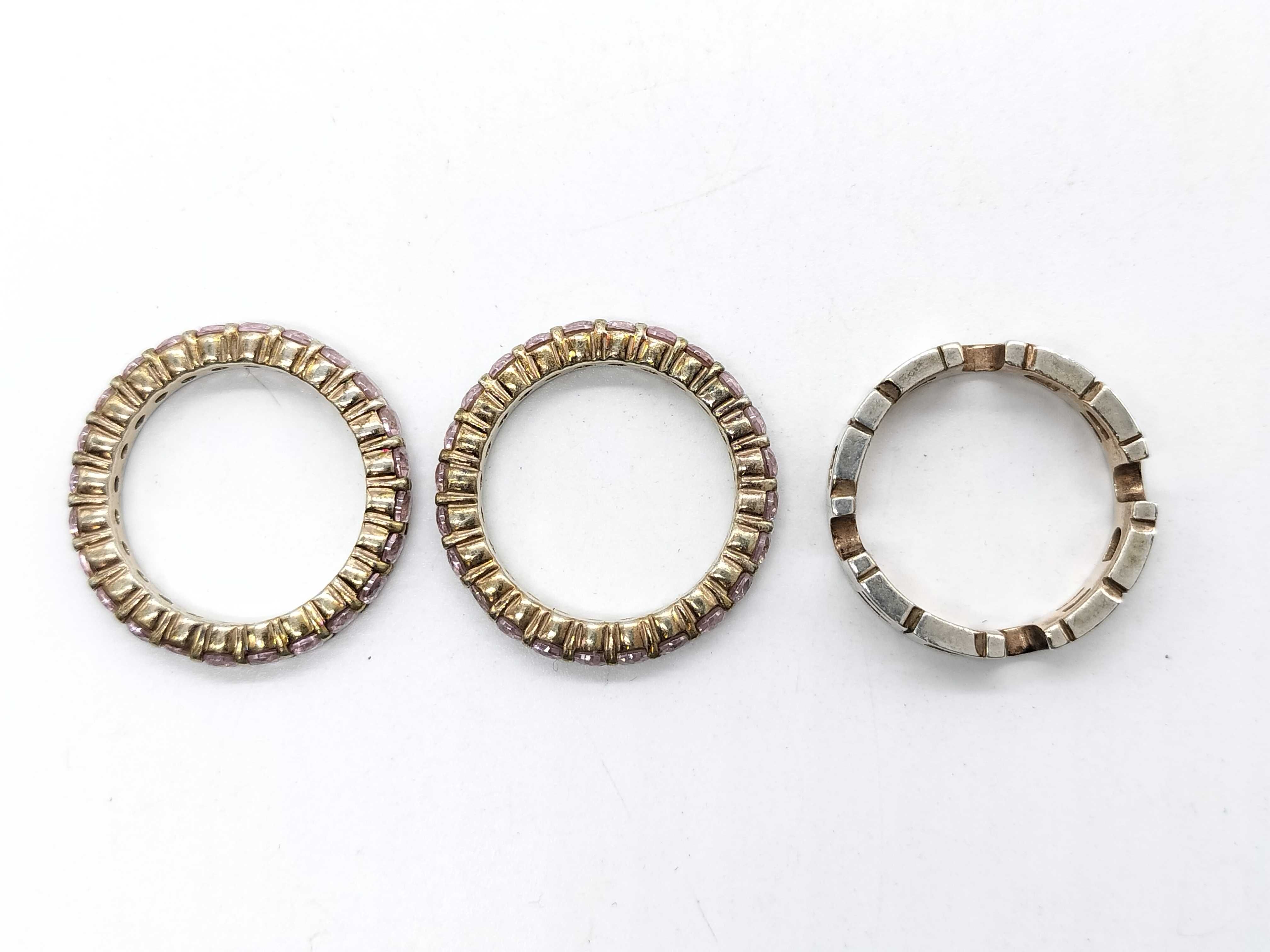 A Trio of DUB Collection Sterling Silver and Pink Stone Stackable Rings