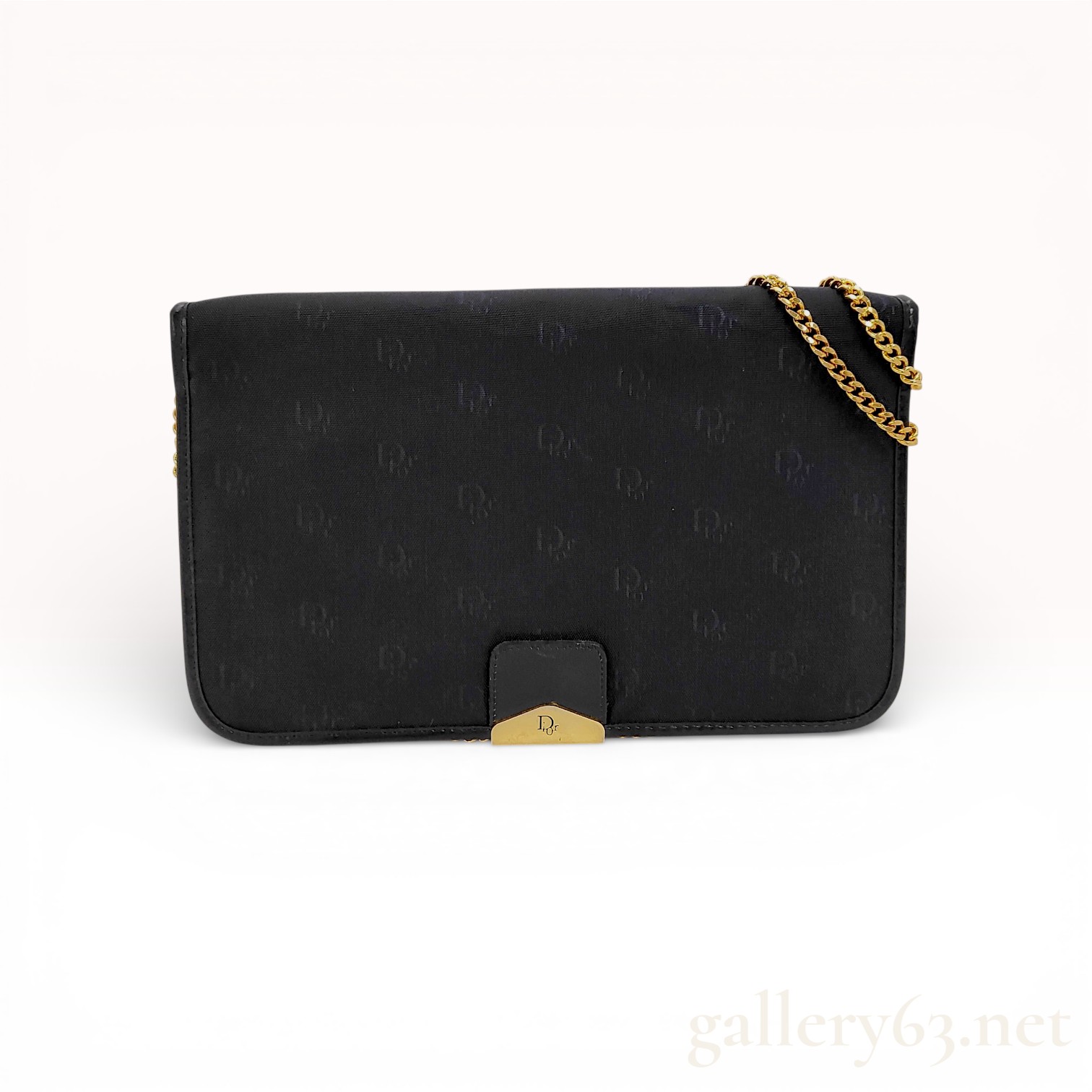 Christian Dior Vintage Trotter Monogram Canvas Chain Shoulder Bag Black