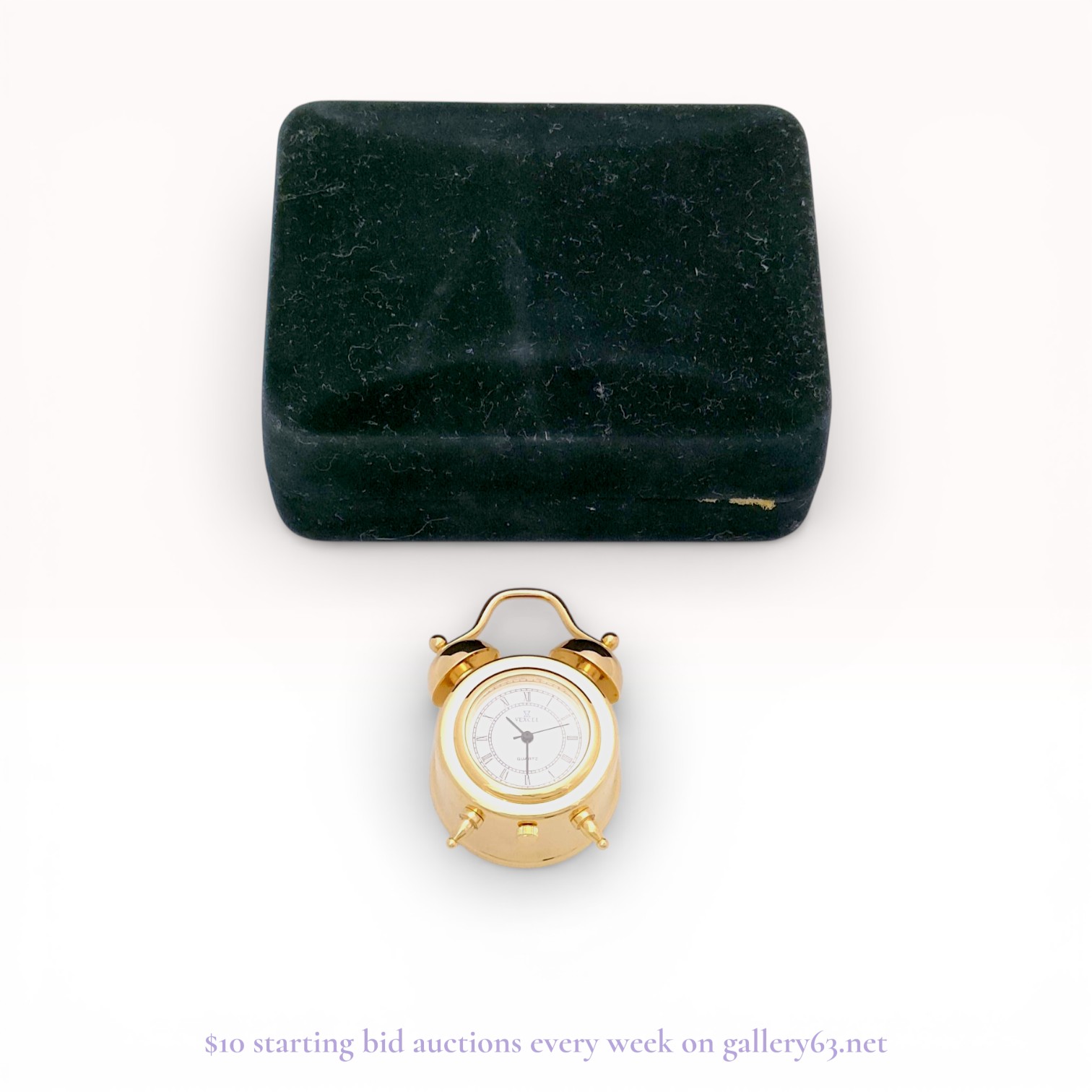 Vexcel Miniature Gold-Tone Quartz Twin-Bell Style Desk Clock, Late 20th Century